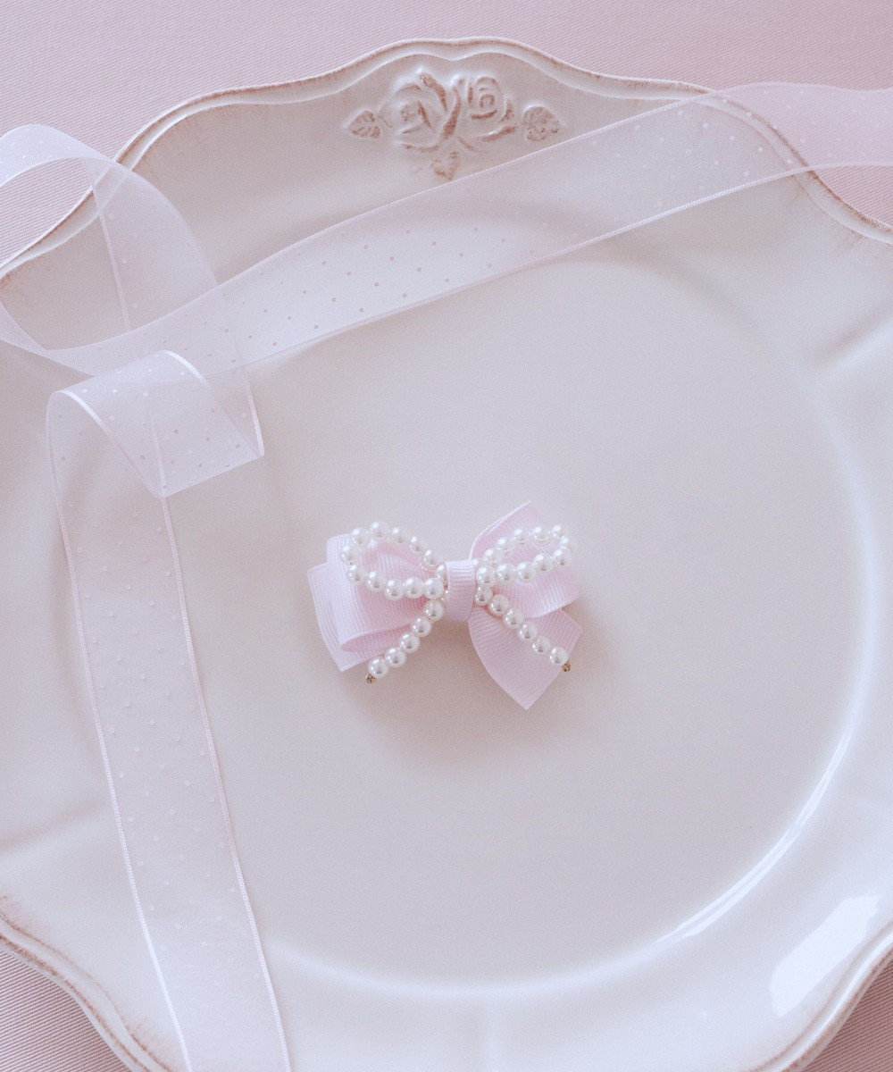 Maison de FLEUR ピンクマニアグログランリボンパールクリップ 
