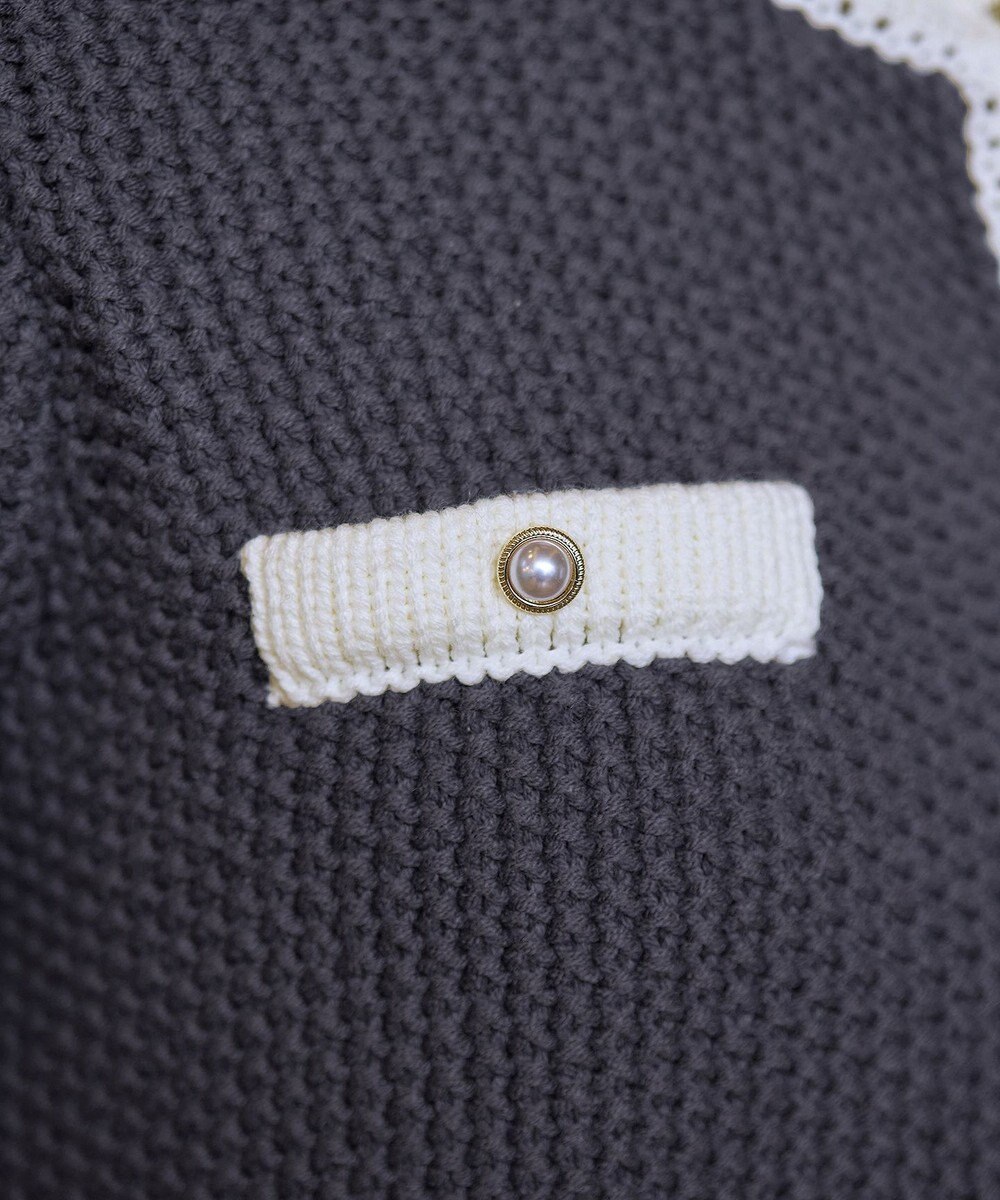 Tiaclasse 【洗える】ミドル丈配色ノーカラーニットジャケット 