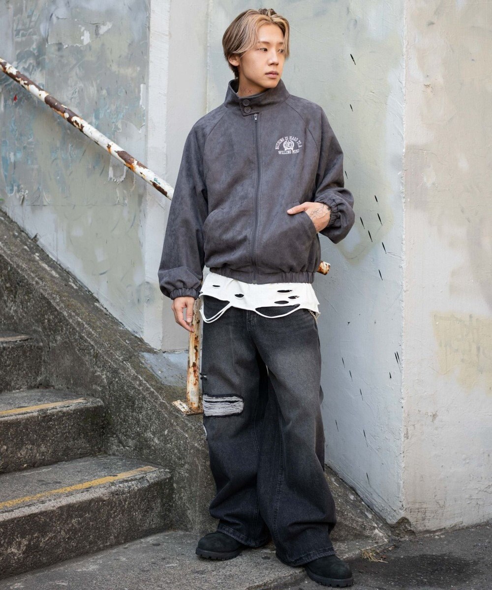 WEGO 【ユニセックス着用ITEM/MLサイズ展開】フェイクスウェードロゴスウィングトップ 