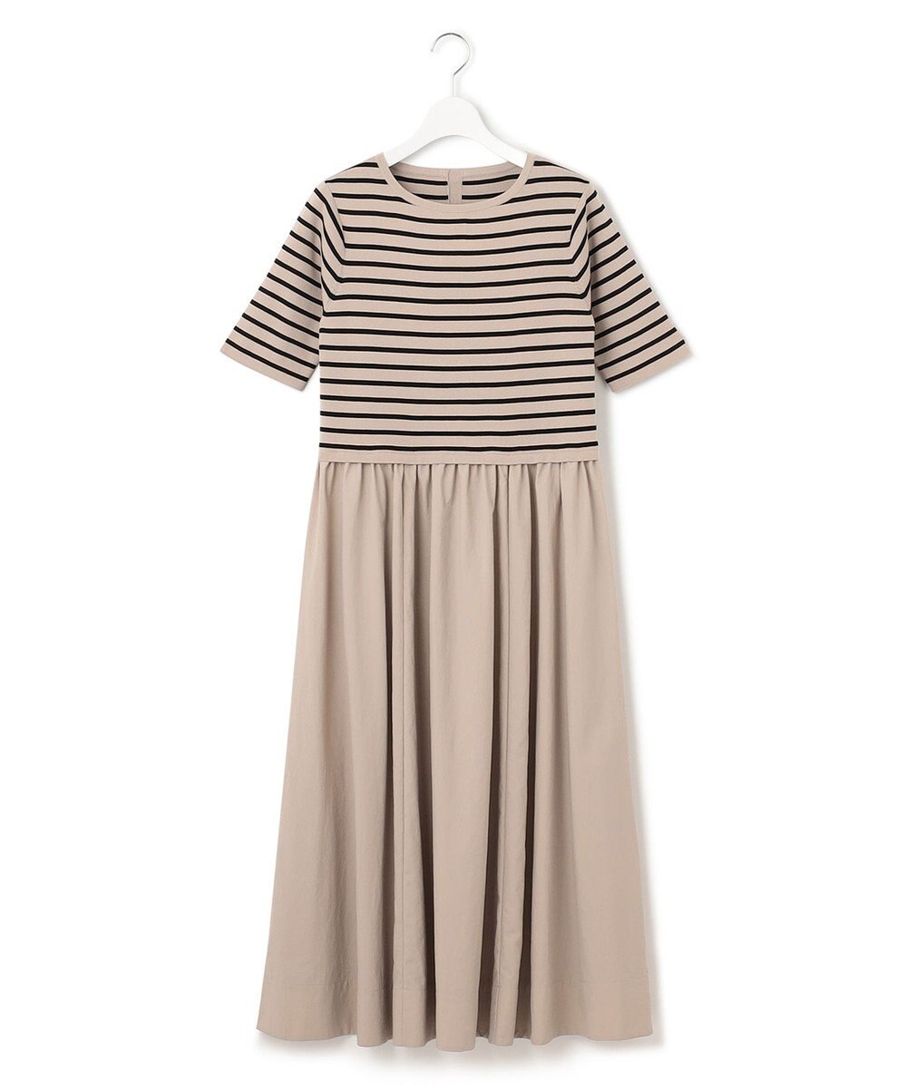 23区 【洗える】マットナイロンタフタ ニットドッキング ワンピース 