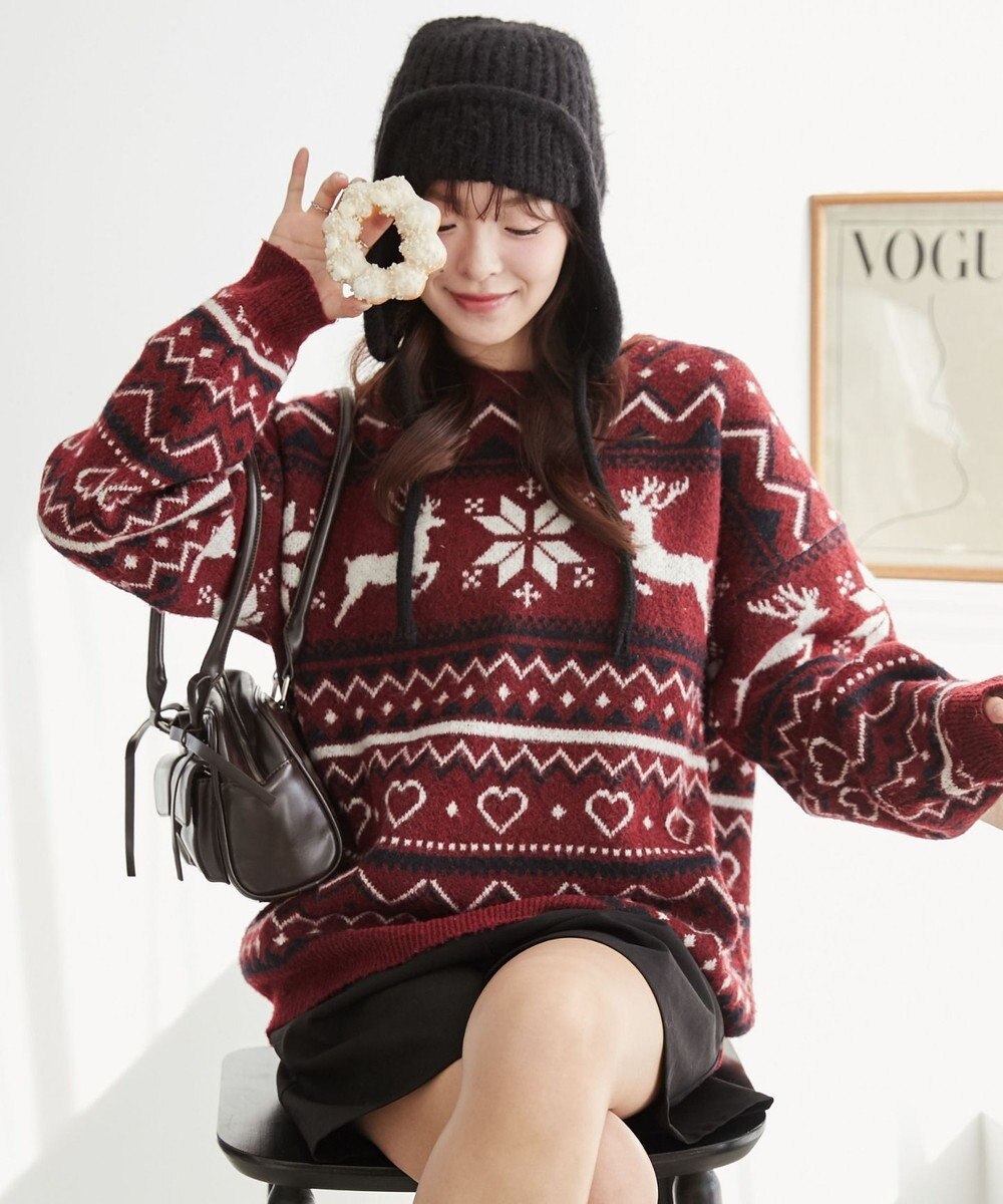 WEGO フラッフィーグラフィックBIGニットプルオーバー 