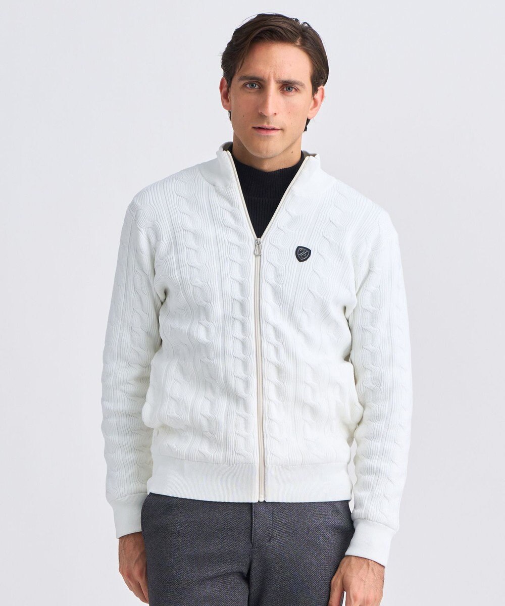 23区GOLF 【MEN】ケーブルジップアップカーディガン　防風裏地付き 