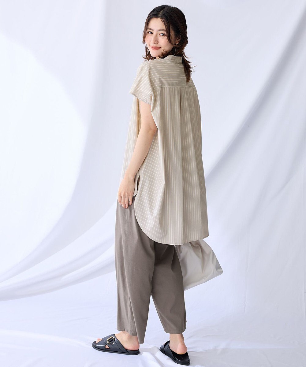 ANY 【洗濯機可】ラメストライプ半袖シャツブラウス 