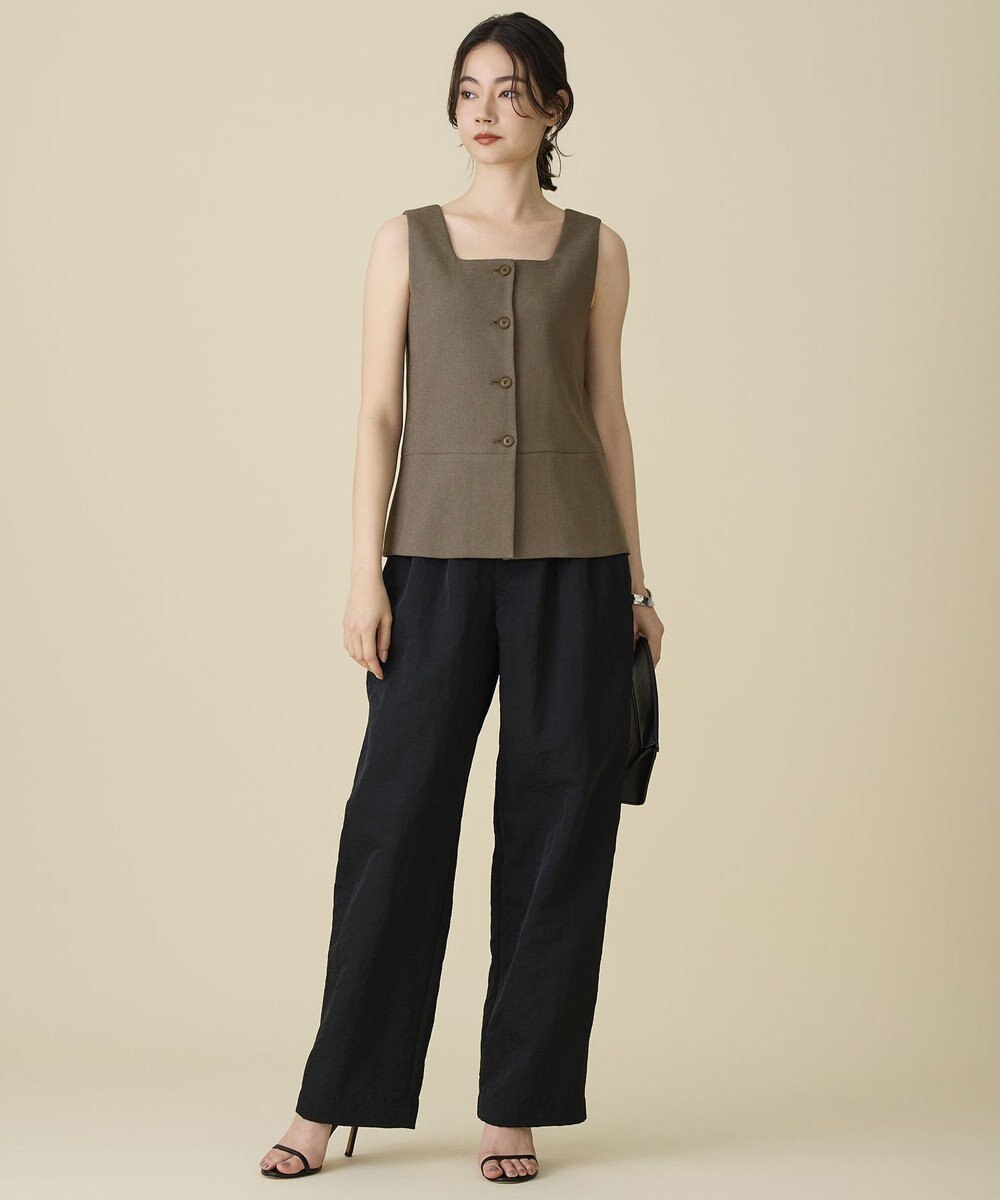 自由区 【カタログ掲載・人気素材・セットアップ対応】リネンライクシンセティックノースリーブ ブラウス 