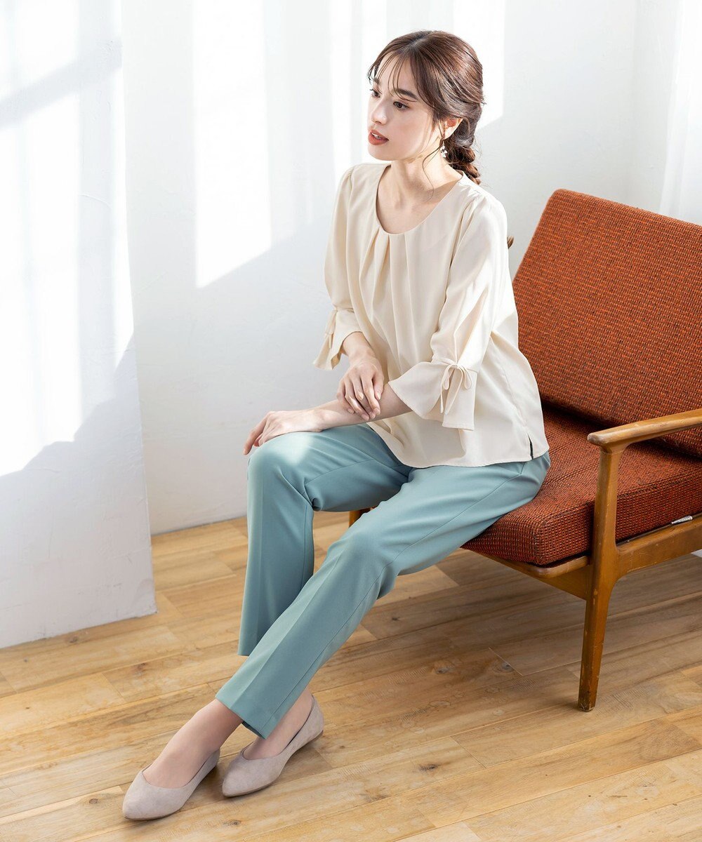 Tiaclasse 【洗える】リボン付きタックフレア袖ブラウス 