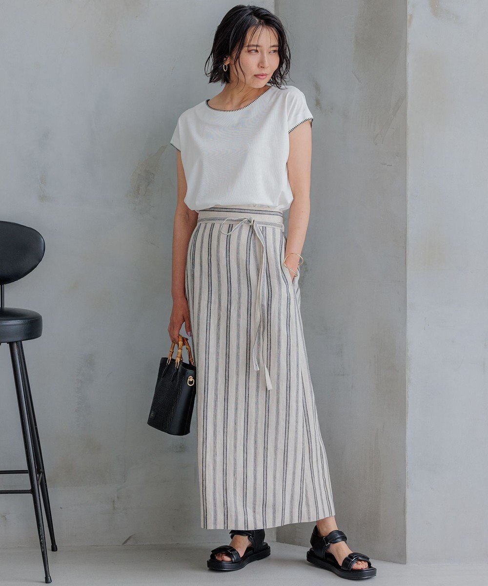 23区 【洗える】リネンストライプ Aライン スカート 
