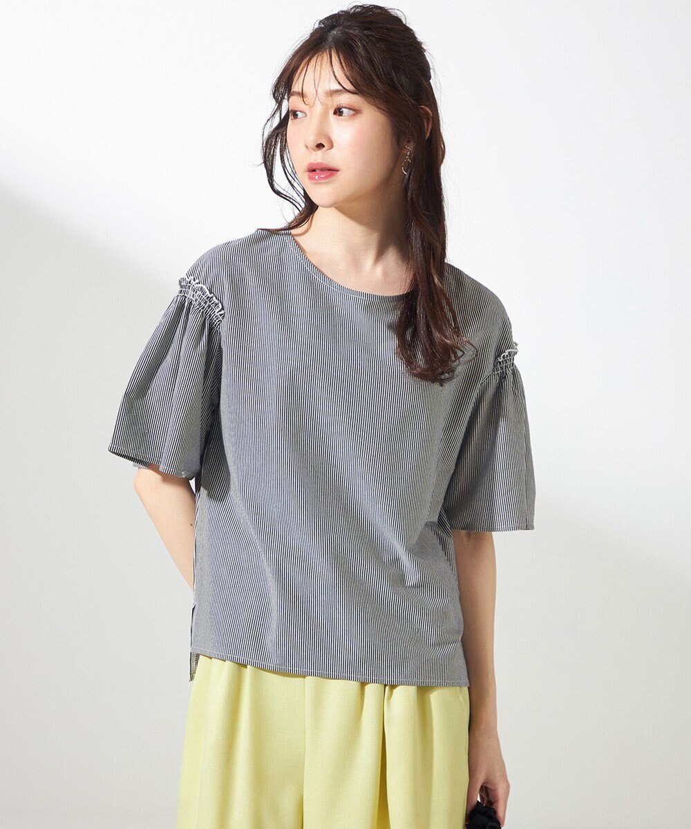 ANY SIS シルケットストライプ フレアスリーブ カットソー 