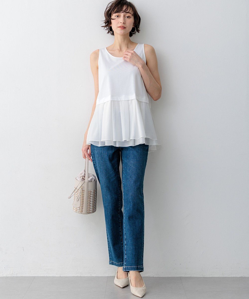 23区 ナチュラルコットンベア シアーペプラム タンクトップ 
