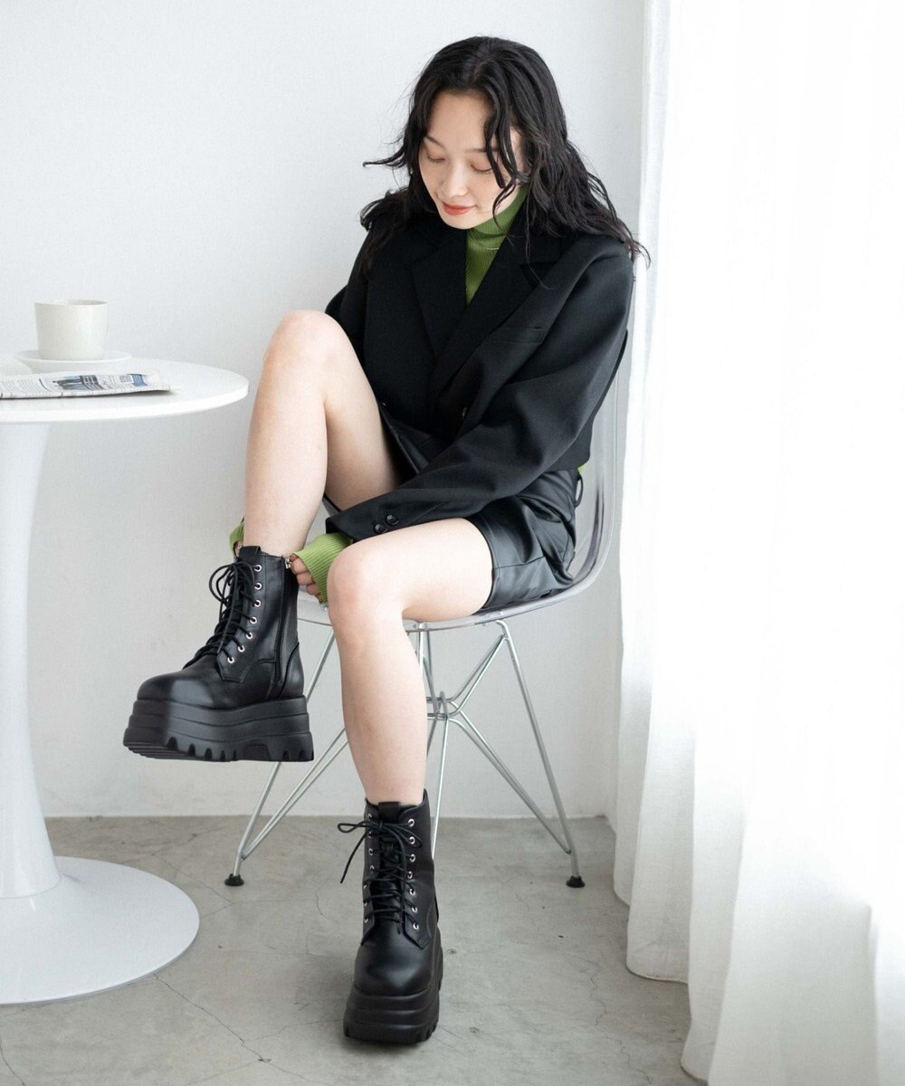 WEGO ボリュームレースアップショートブーツ 