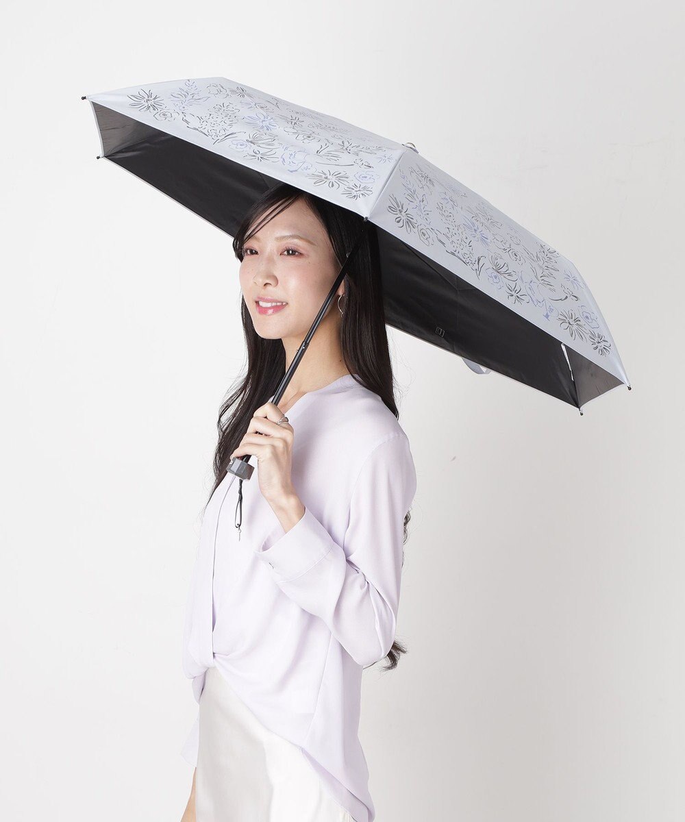 MOONBAT 【遮光率100％/遮熱/UV】LANVIN en Bleu (ランバン オン ブルー)晴雨兼用日傘 ドローイング フラワー 花柄 折りたたみ傘 簡単開閉 