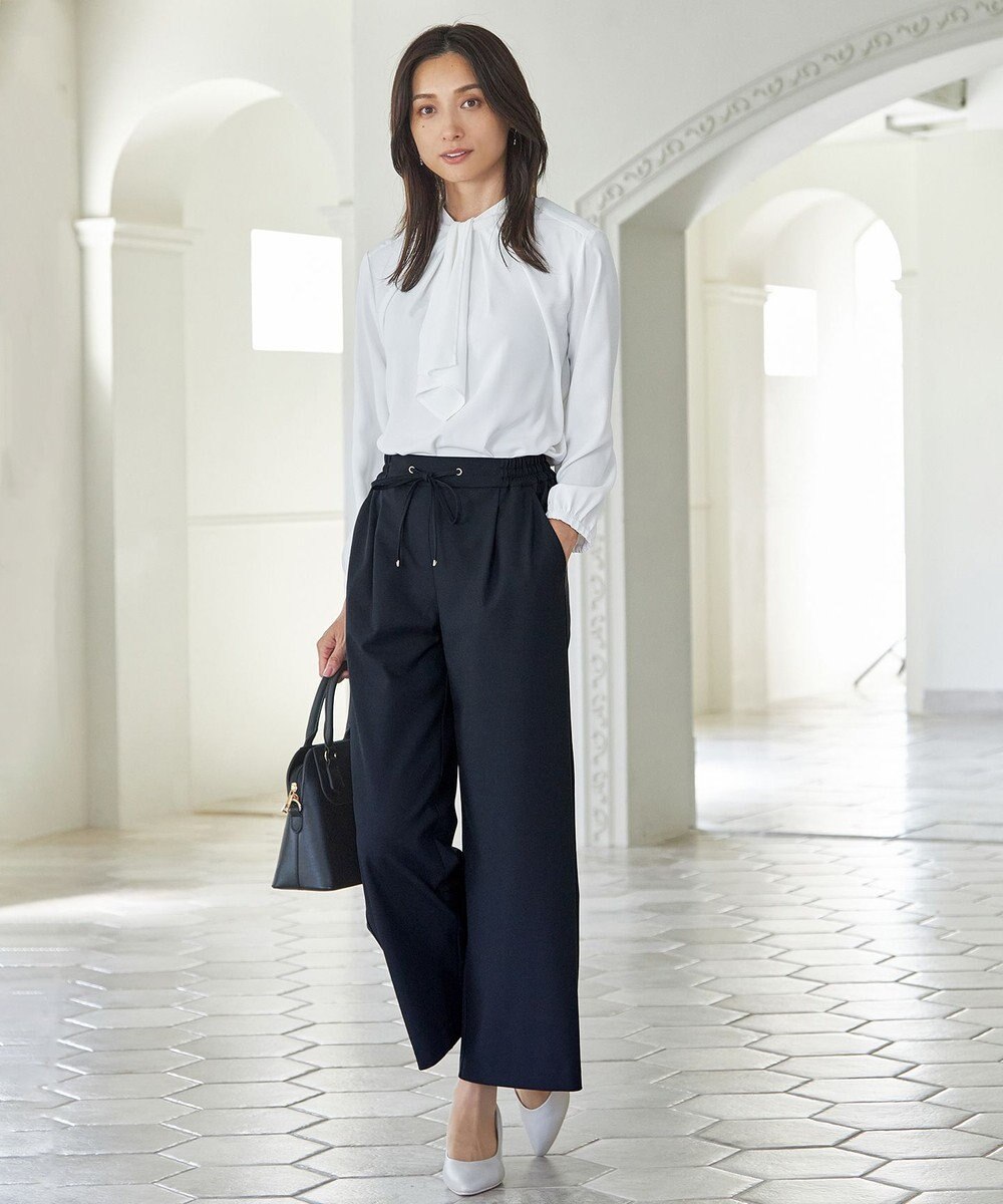 ANY 【洗濯機可/ウエストゴム/ストレッチ/セットアップ可】イージィケアストレッチワイドパンツ 