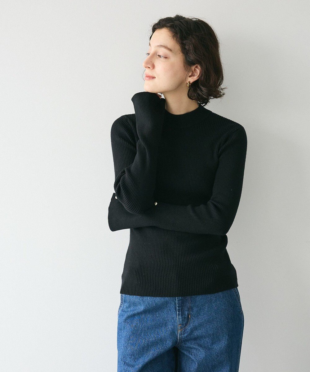 CRAFT STANDARD BOUTIQUE 洗える/とてもち袖フレア釦ボトルネックニットプルオーバー/24AW 