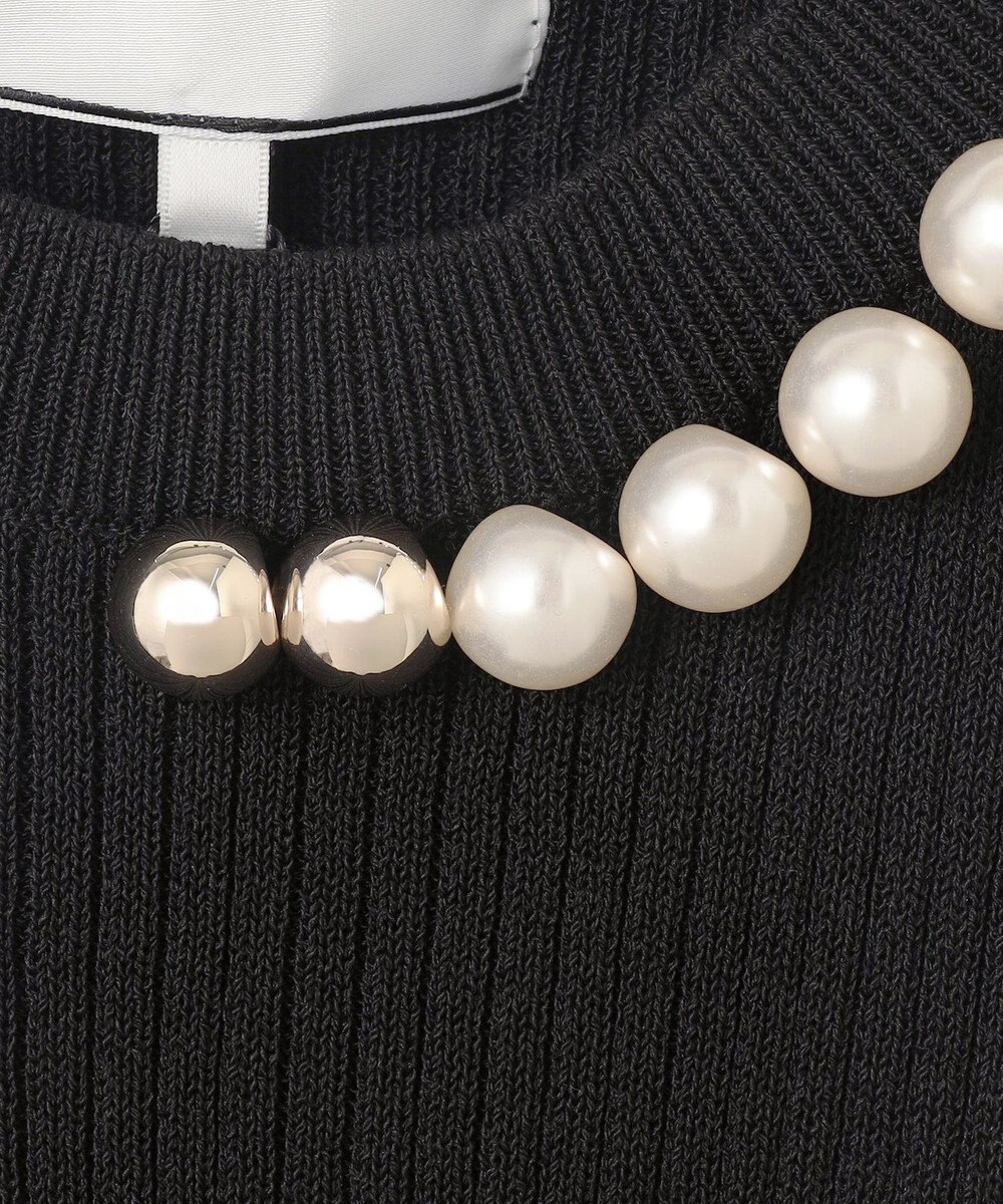 BEIGE， 【洗える・美人百花 4月号掲載】VINCA / パール付き半袖コットンリブニット 