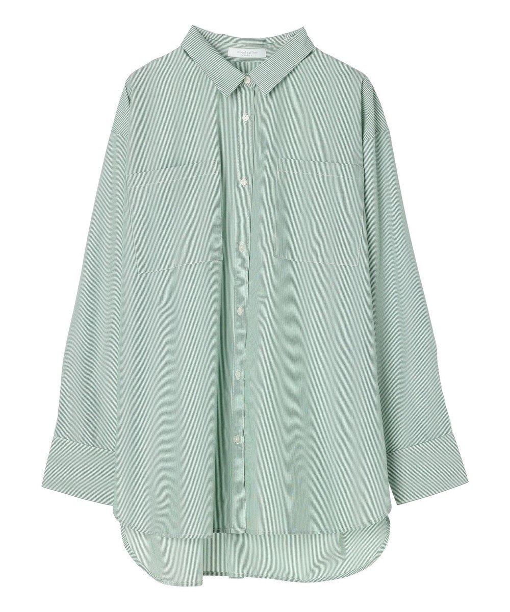 Green Parks 胸元ポケットイージーケアストライプシャツ 