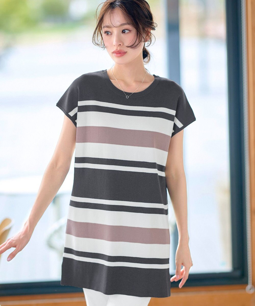 Tiaclasse 【新色追加・洗える】マルチボーダーフレンチニットチュニック 