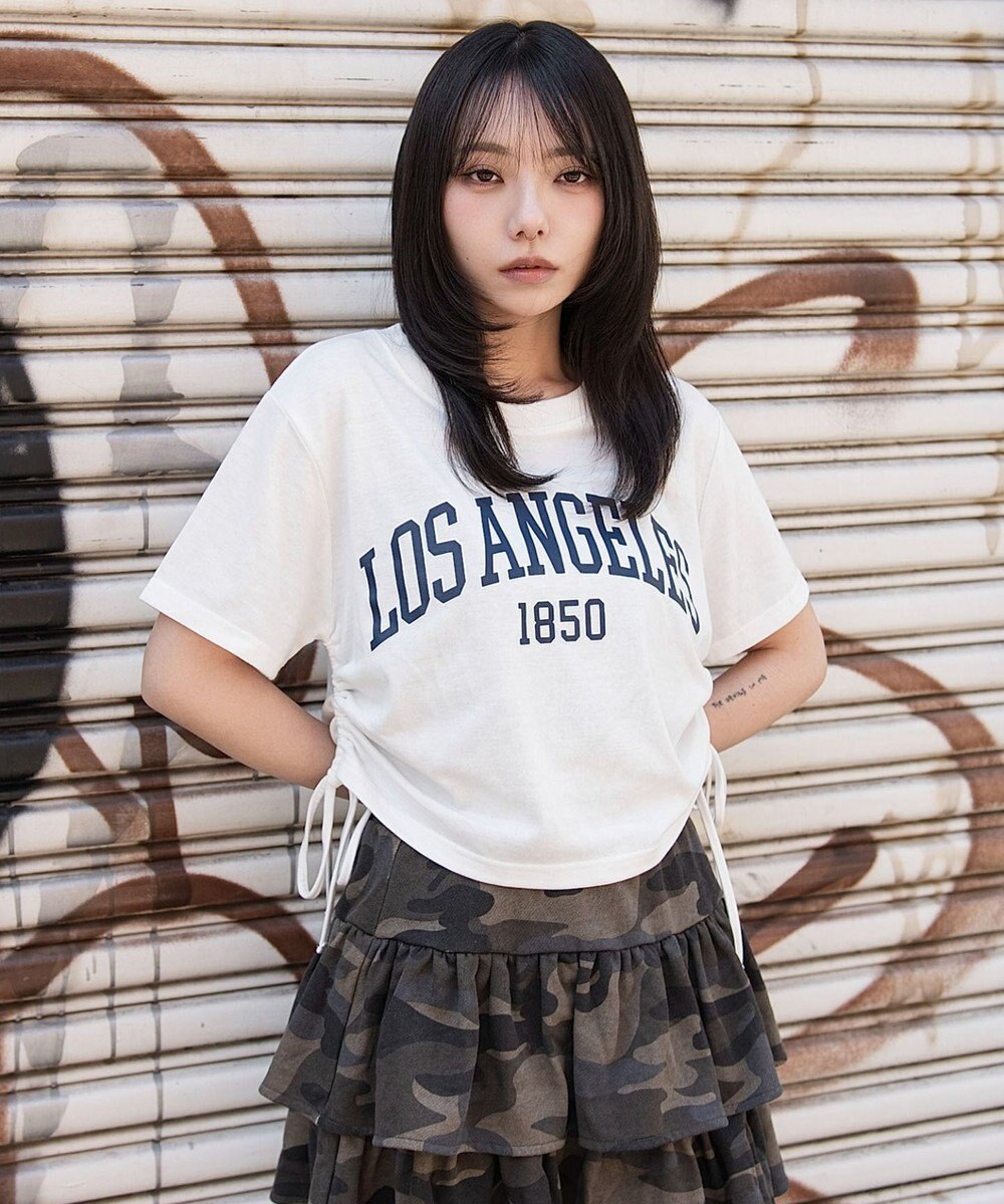 WEGO グラフィックサイドリボンドロストショートT 