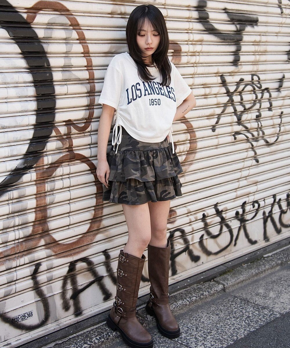 WEGO グラフィックサイドリボンドロストショートT 