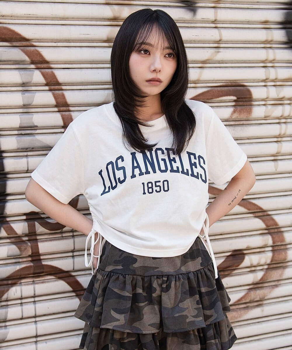 WEGO グラフィックサイドリボンドロストショートT 