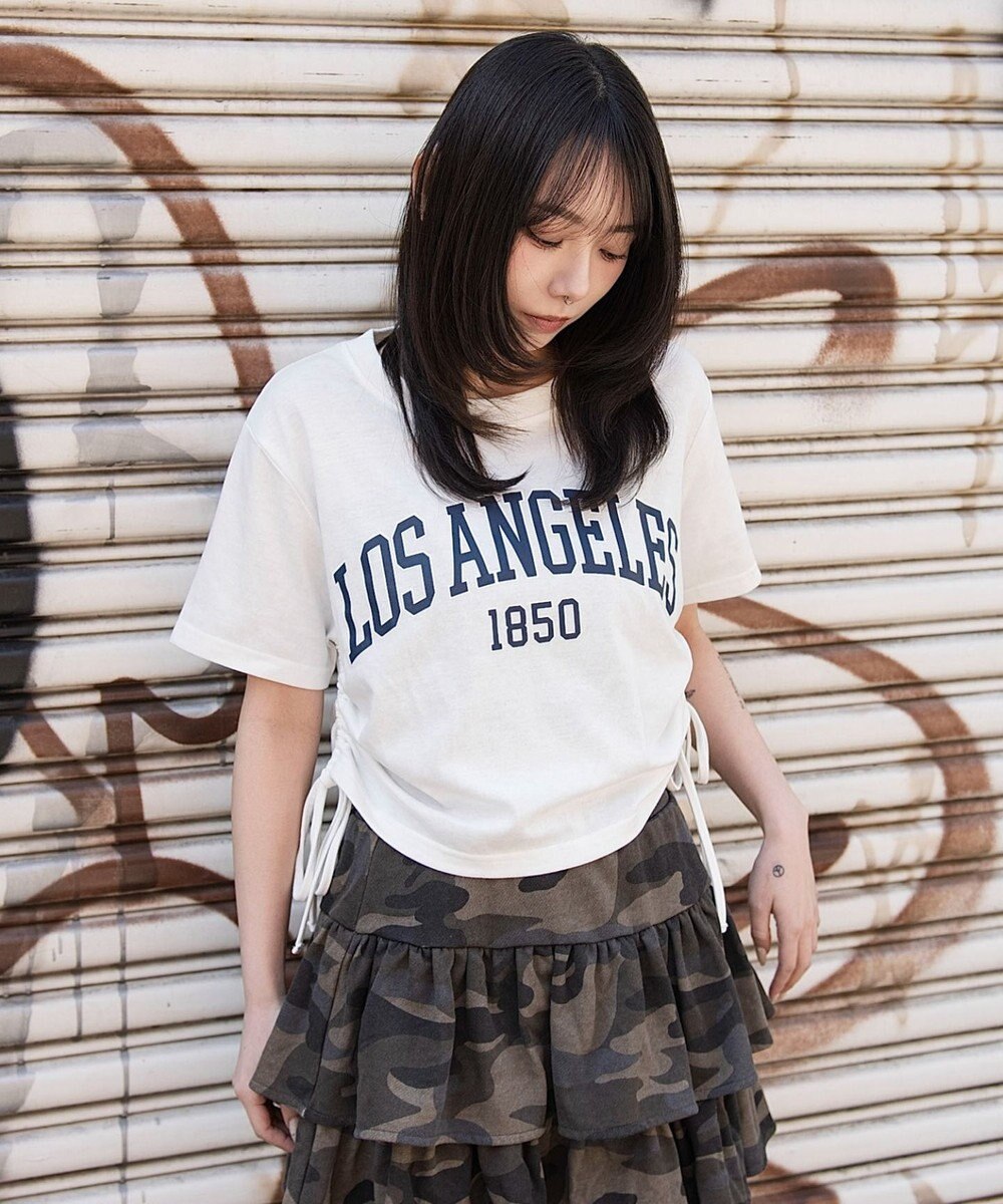 WEGO グラフィックサイドリボンドロストショートT 