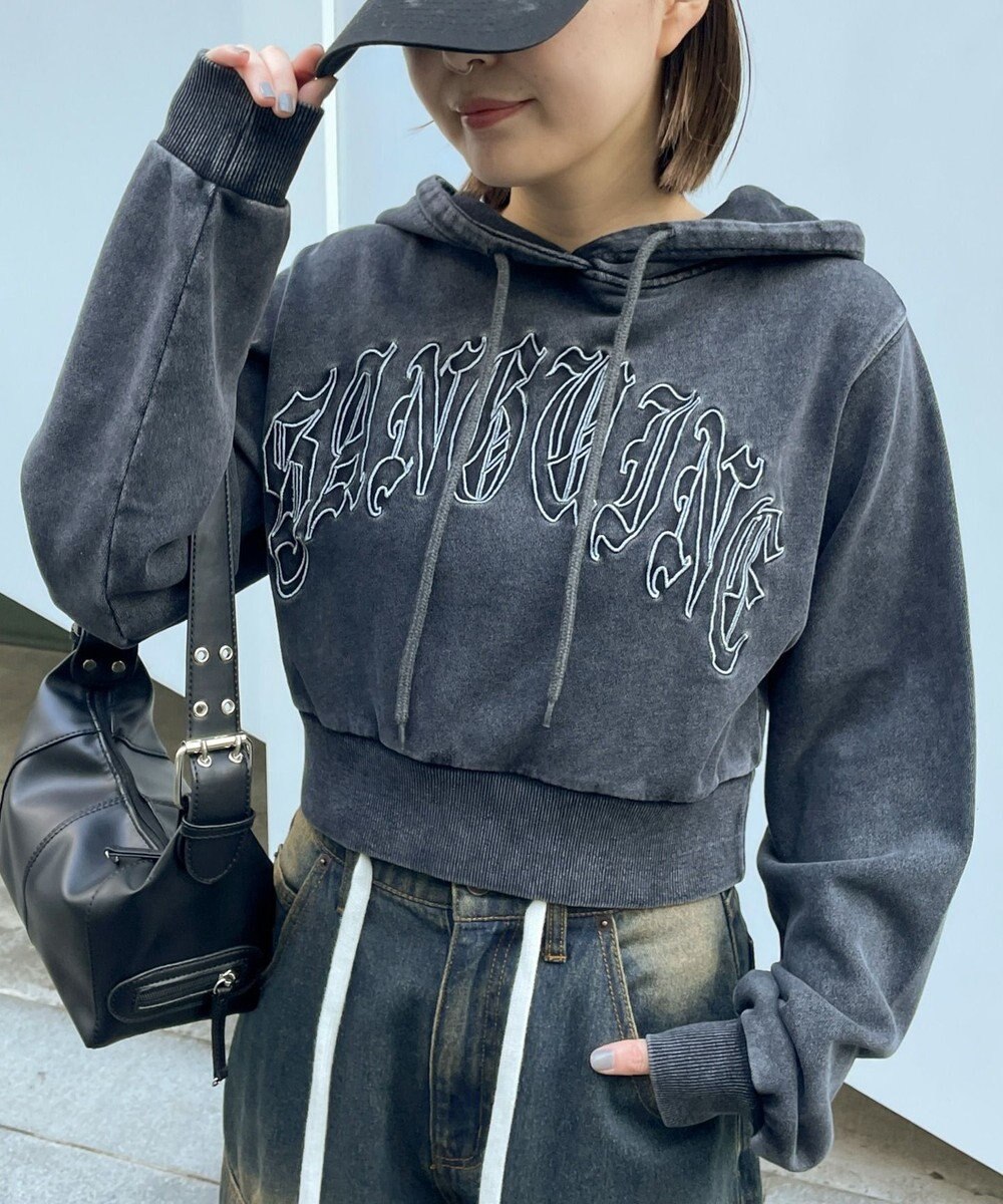 WEGO グラフィックアシッドウォッシュショートプルパーカー 