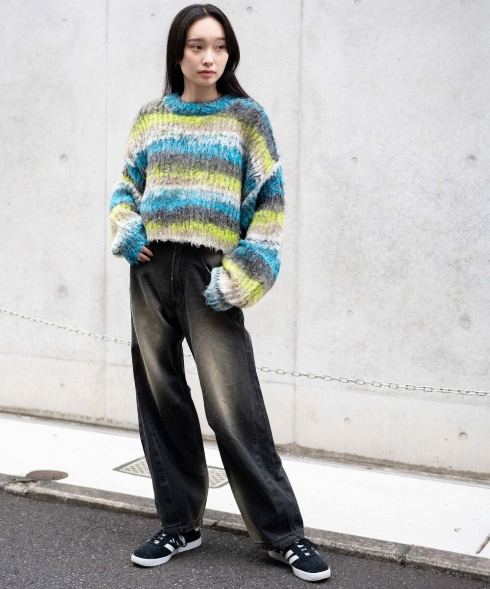 WEGO マルチボーダーブラッシュニットショートプルオーバー 