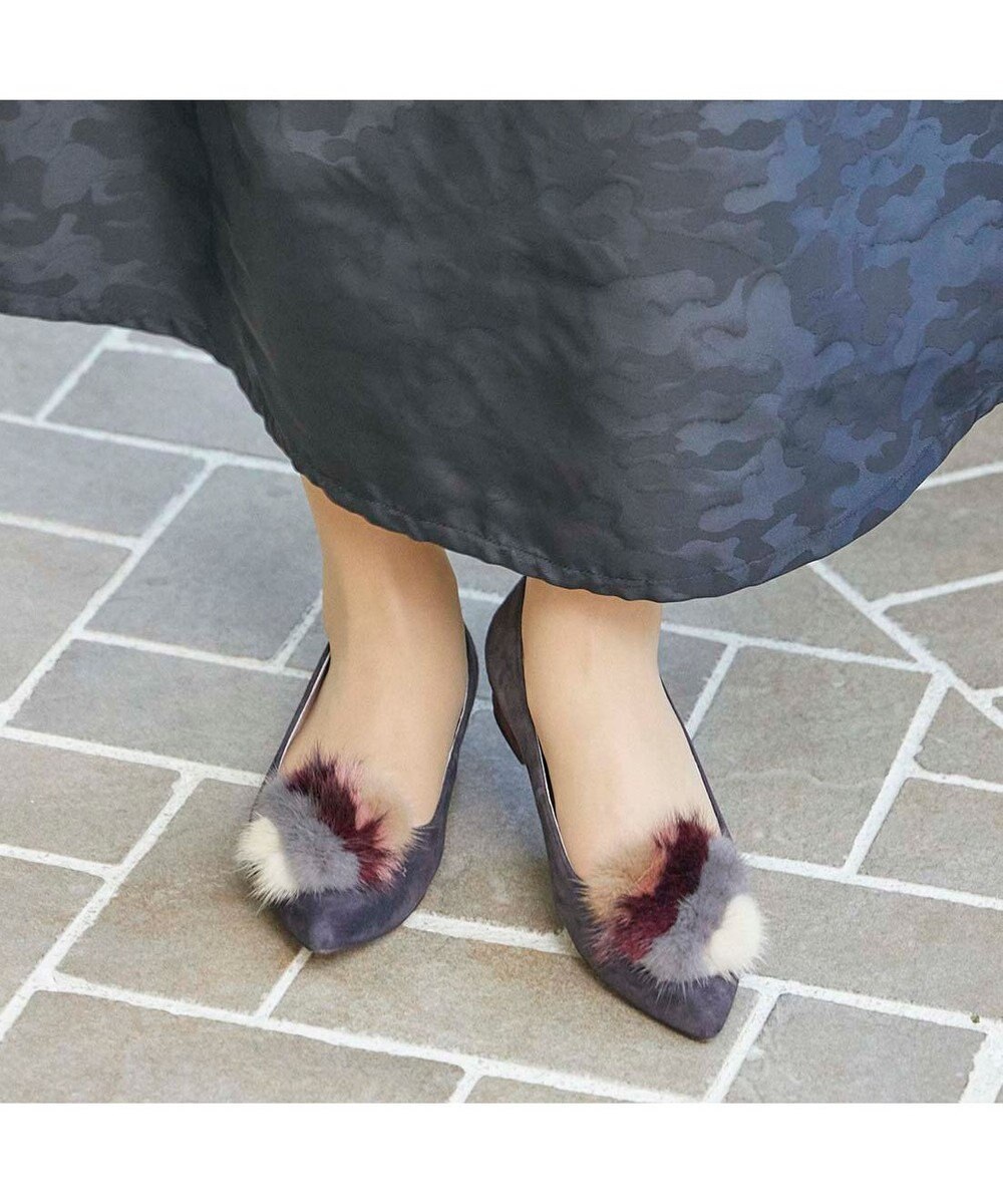 MODE ET JACOMO <MODE ET JACOMO>ファー付ポインテッドトゥフラットパンプス 