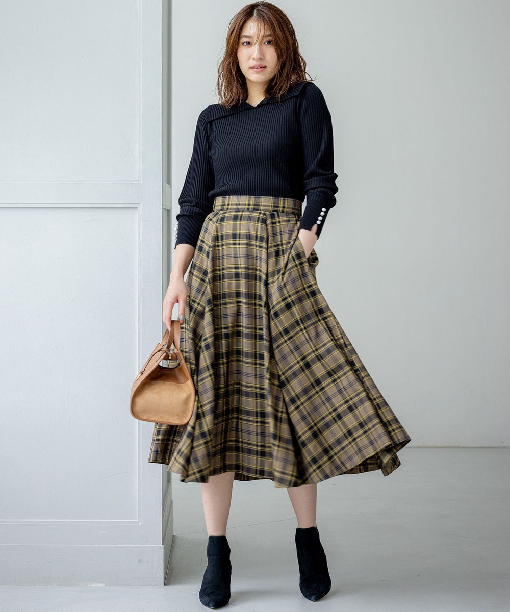組曲 L シアーツイルチェック フレアスカート 
