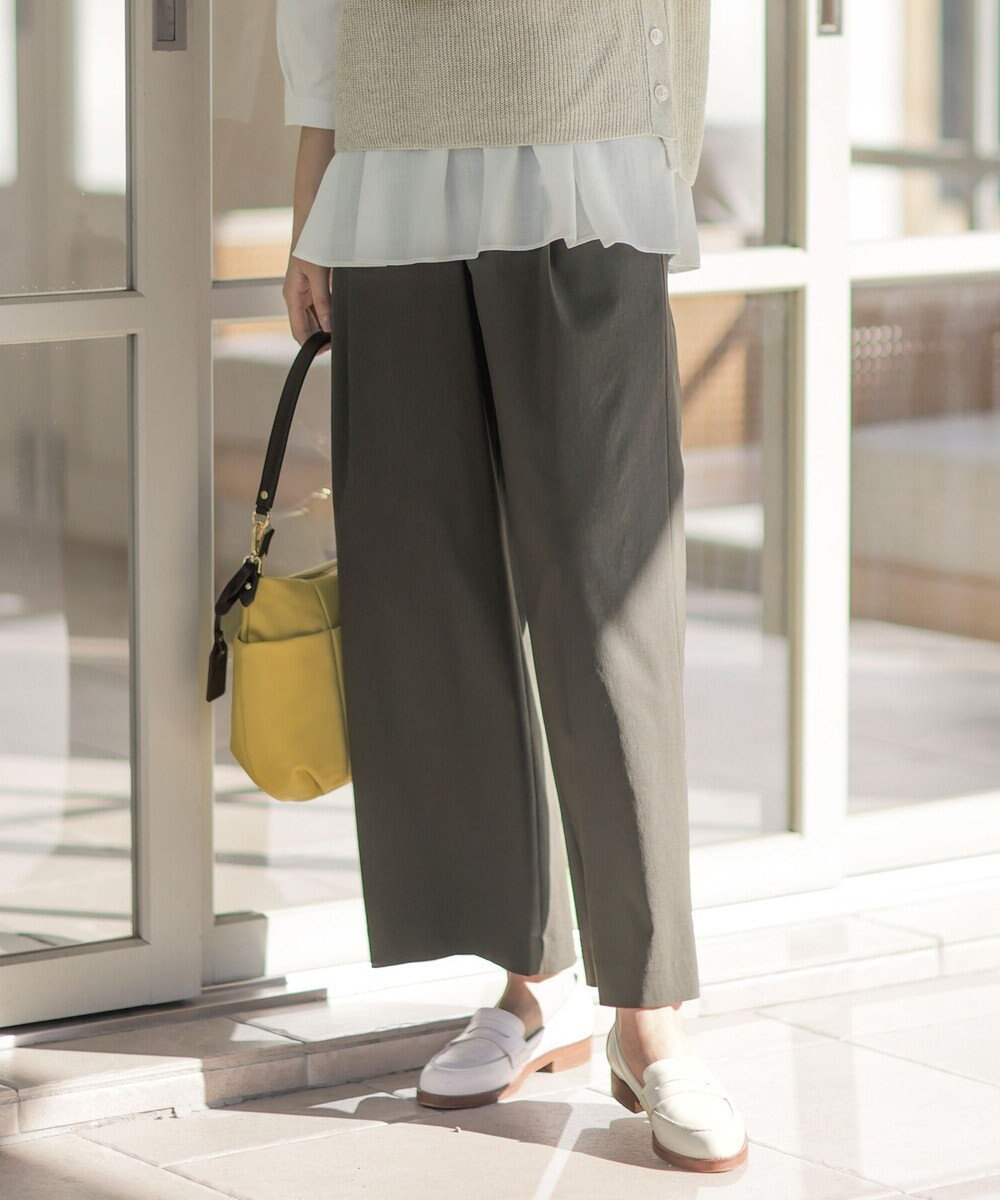 J.PRESS LADIES 【洗える】セルロースリネンストレッチ タックワイドパンツ 