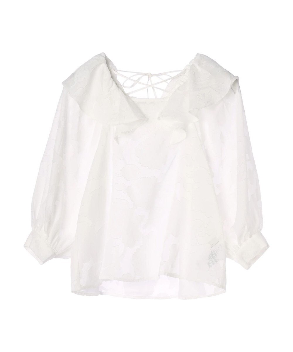 earth music&ecology ジャガードフリルブラウス 