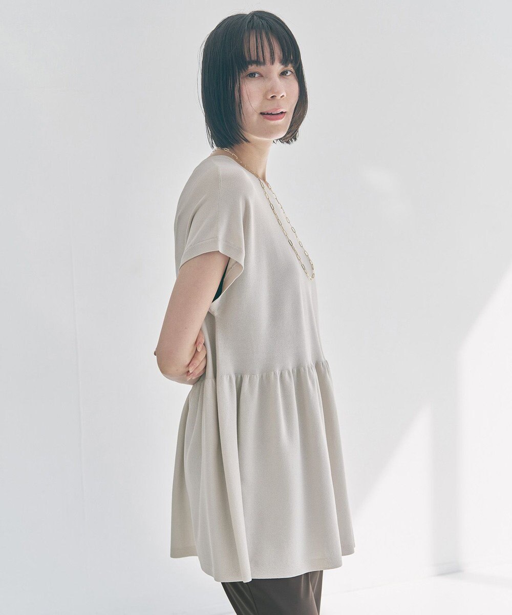 UNFILO L スゴ機能美ニット フレンチスリーブ ペプラム 