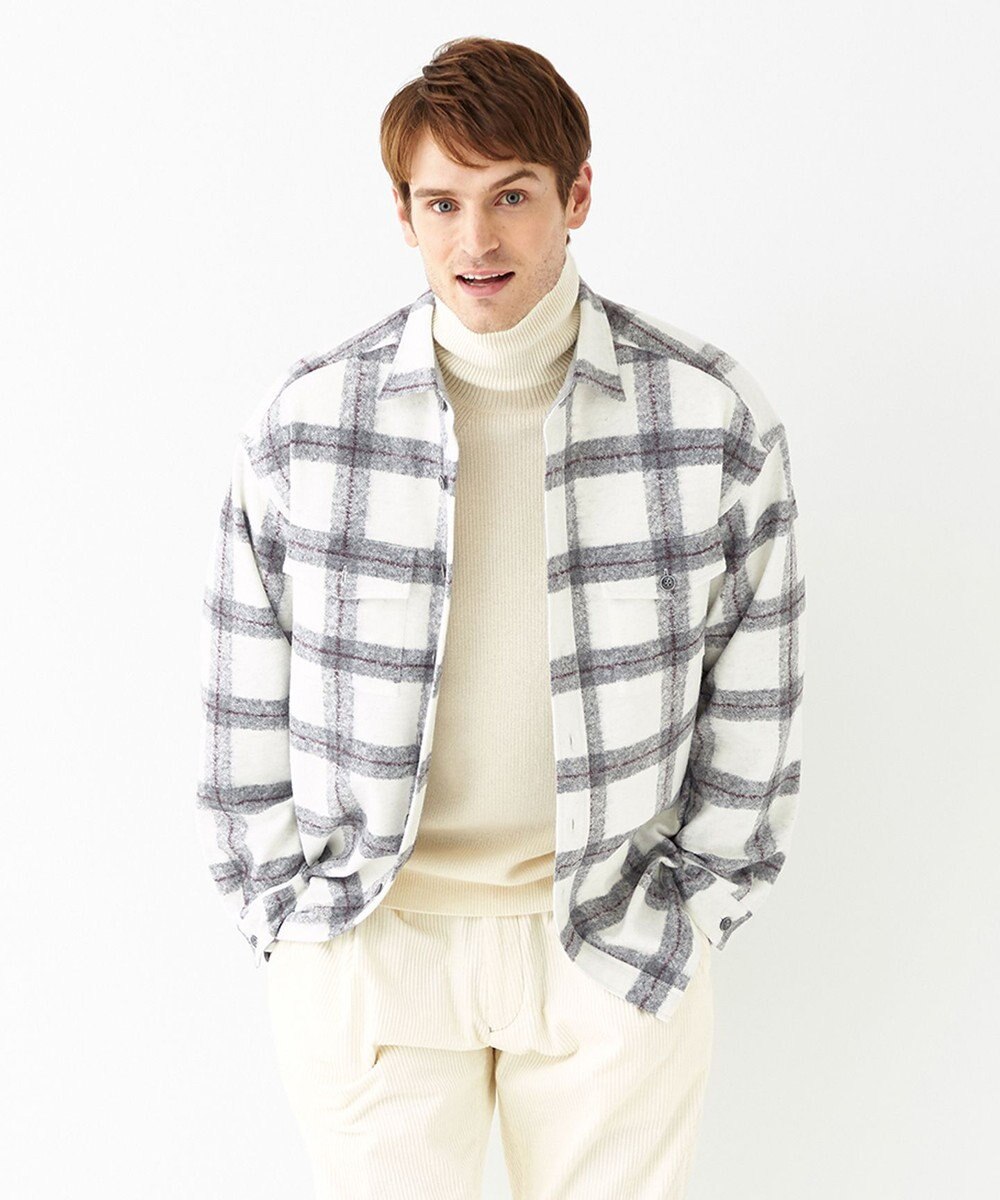 JOSEPH ABBOUD MOUNTAIN 【SPACE／UNISEX】フランネルジャージーブロック シャツ 