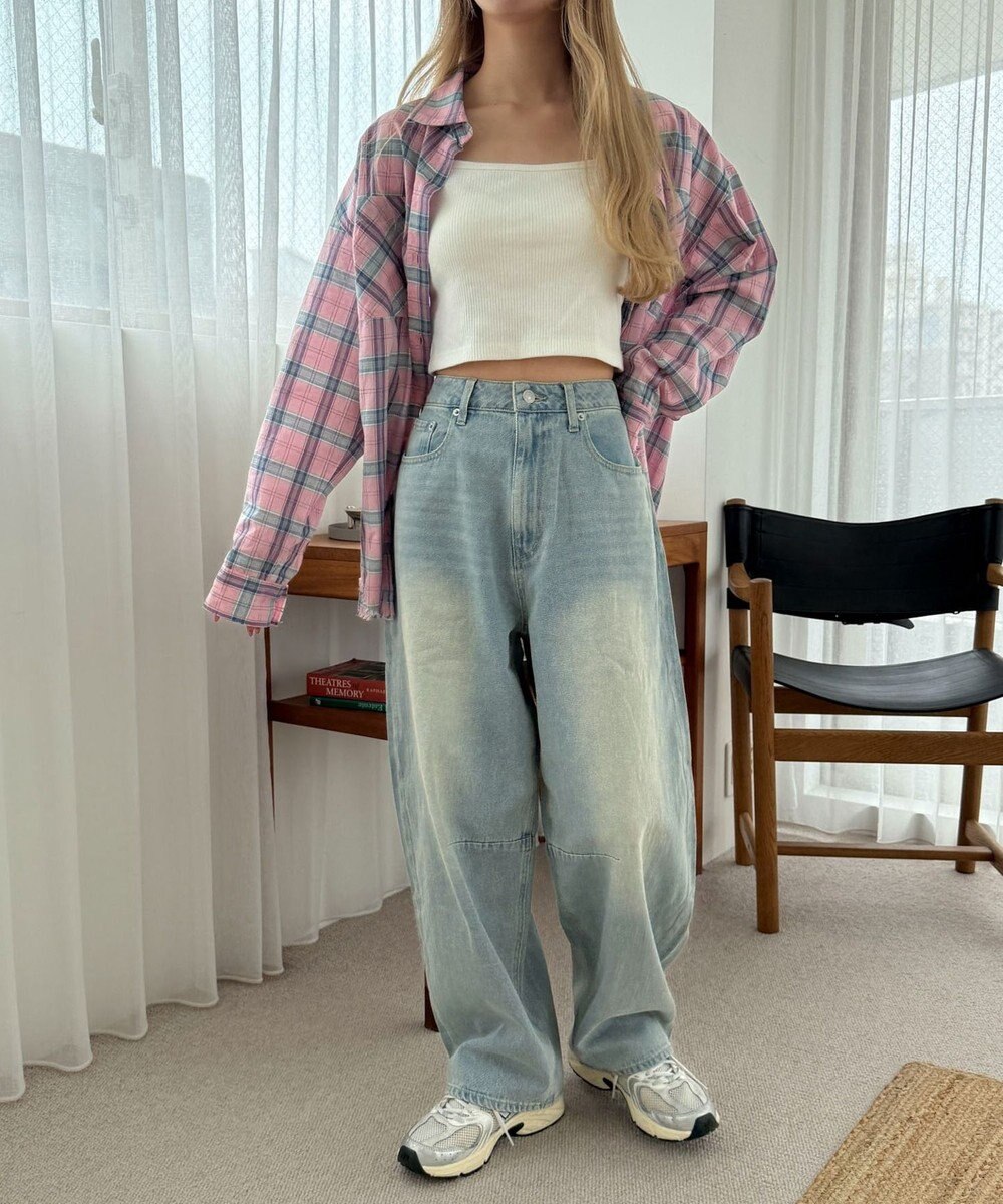 WEGO サマーデニムバレルレッグパンツ 