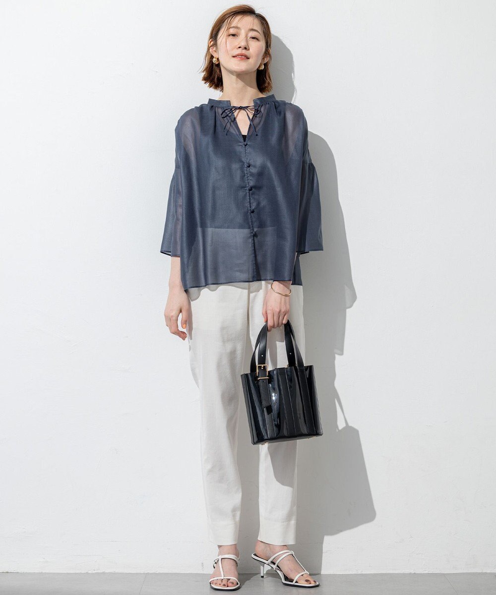 23区 L 【洗える】ソフトシアーフィルム ギャザー ブラウス 