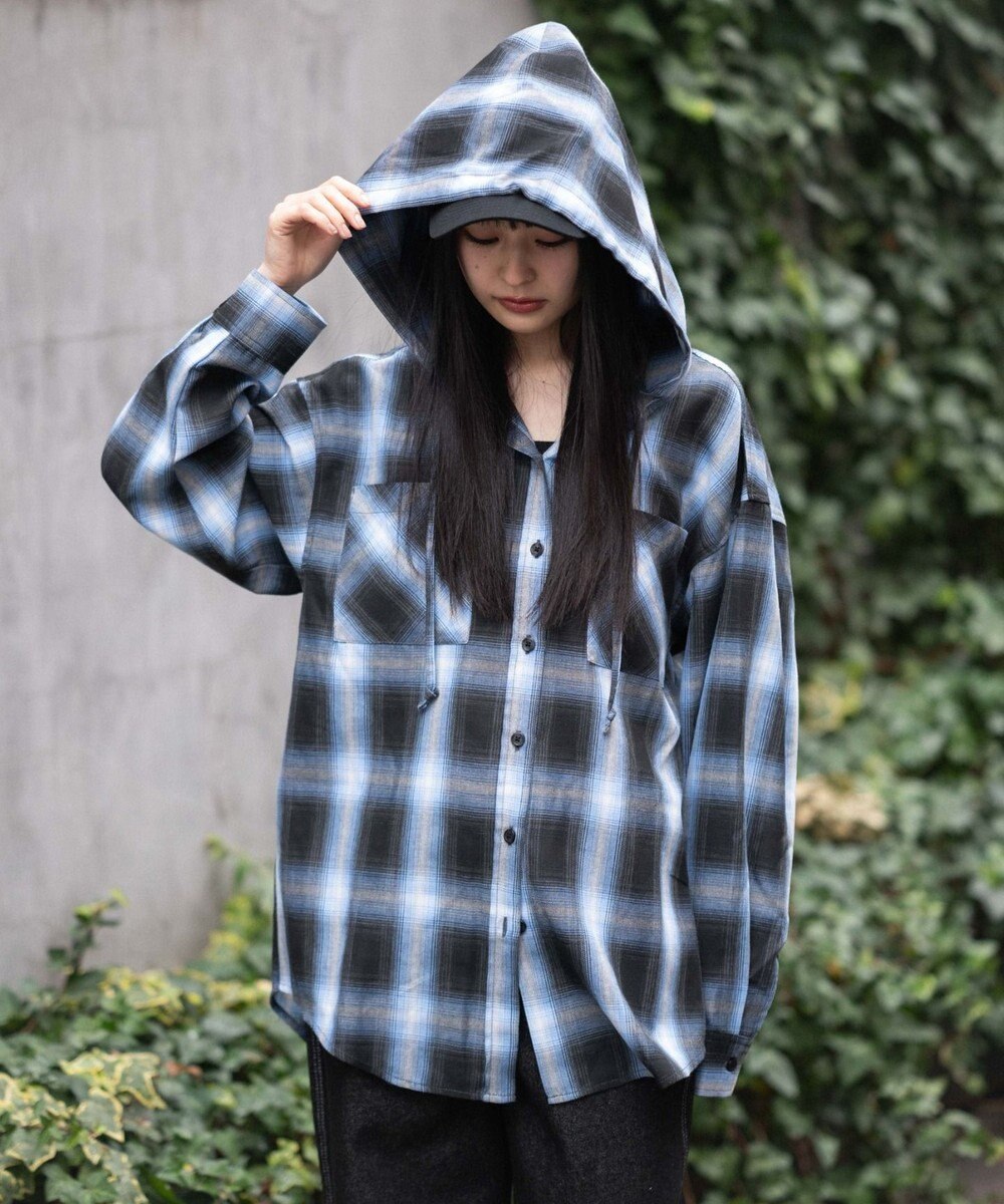 WEGO フードチェックシャツ 