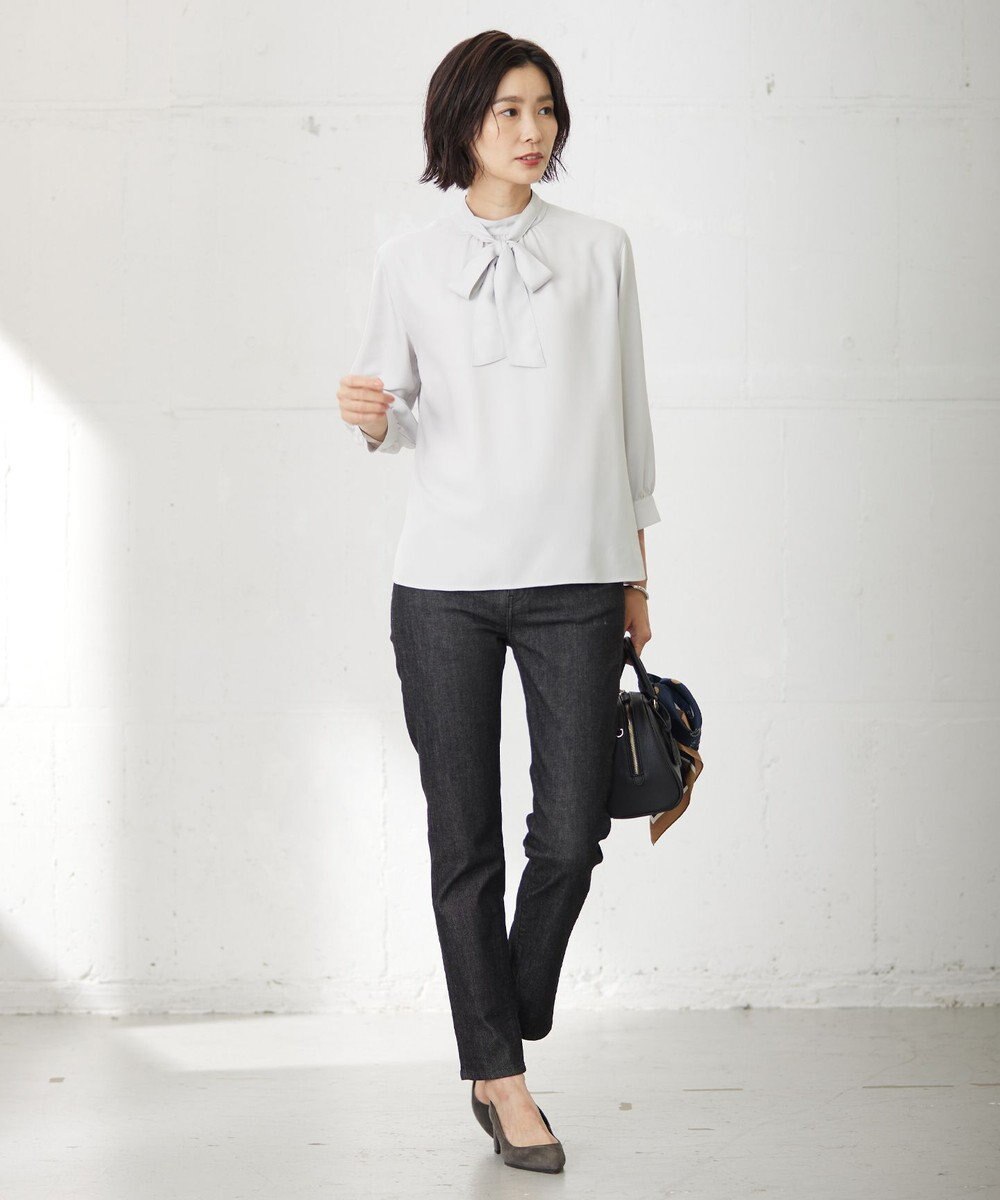 J.PRESS LADIES L 【洗える】ヌーディスバックサテン ボウタイ ブラウス 