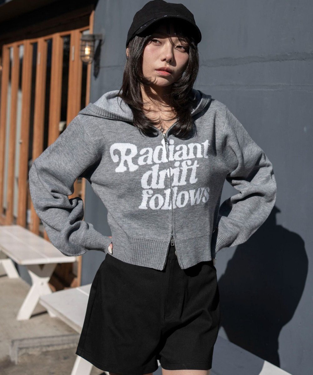 WEGO グラフィックジャガードニットZIPパーカー 