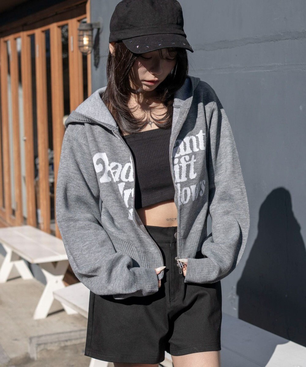 WEGO グラフィックジャガードニットZIPパーカー 