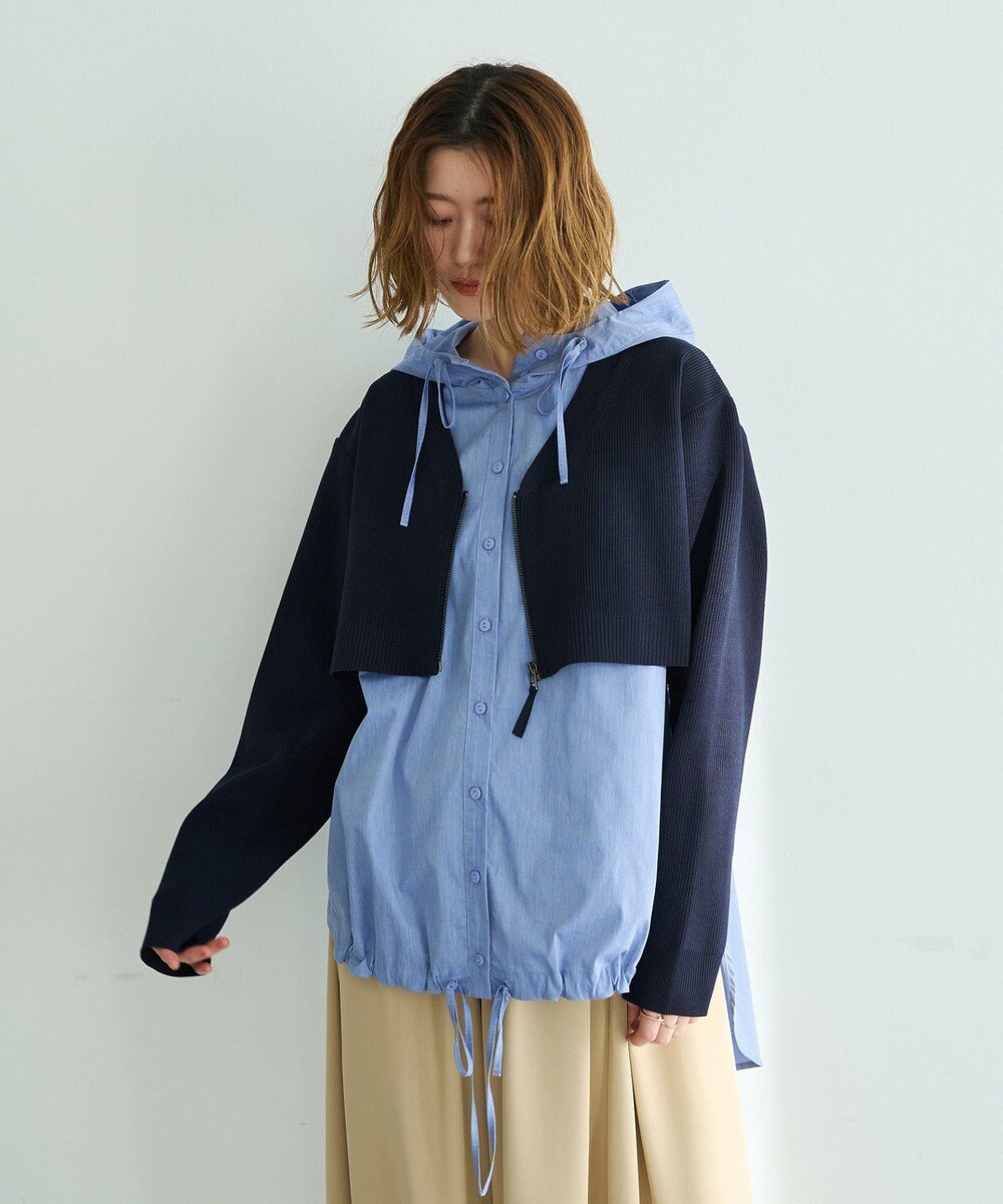 YECCA VECCA ZIPニットレイヤードフーディーシャツ 