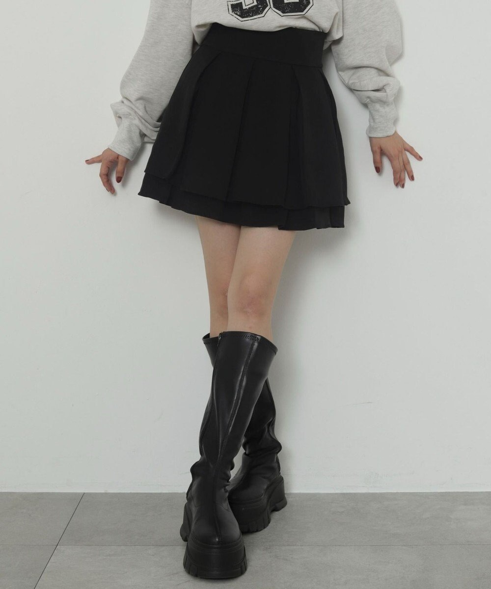 WEGO ハイウエスト2段プリーツスカパン 