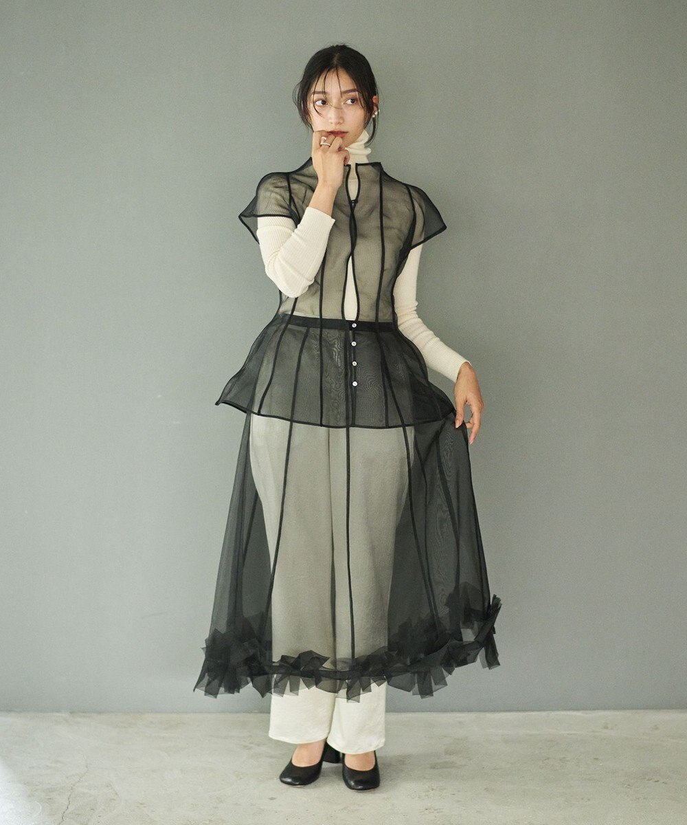 #Newans オーガンジーパネルブラウス 