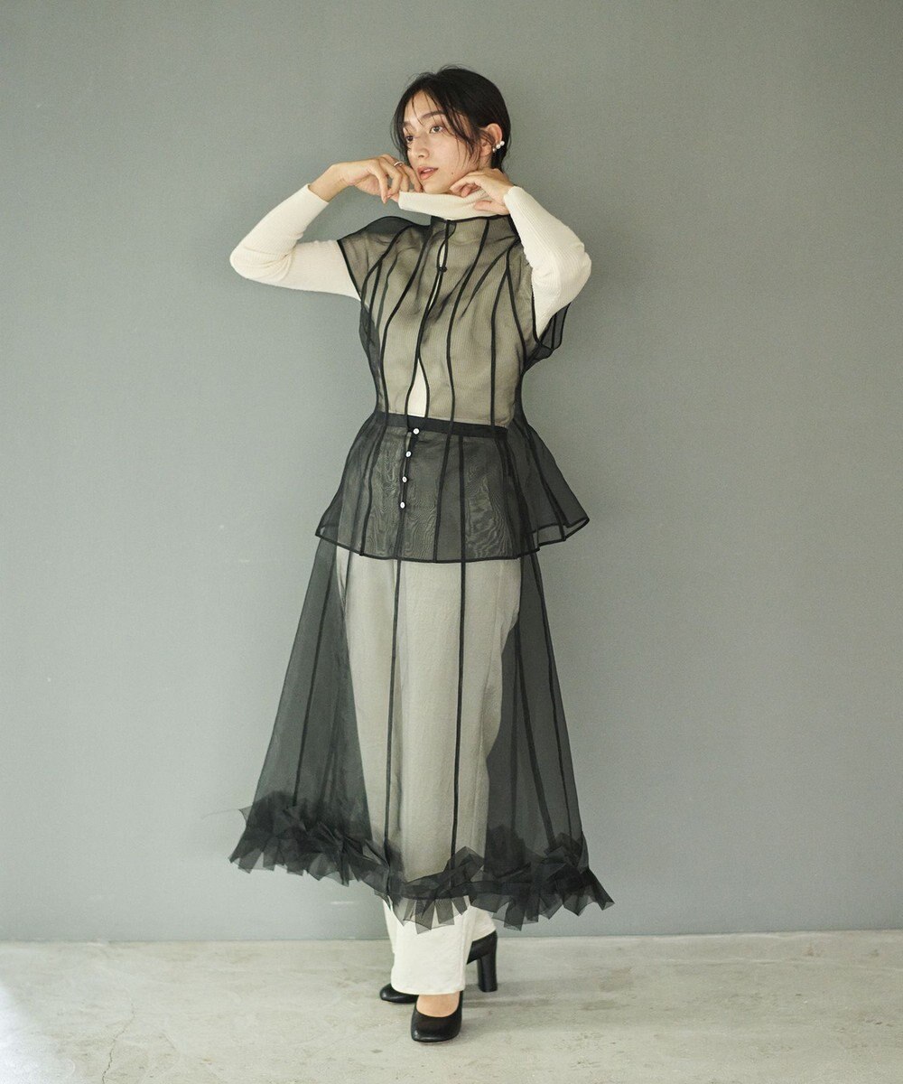 #Newans オーガンジーパネルブラウス 