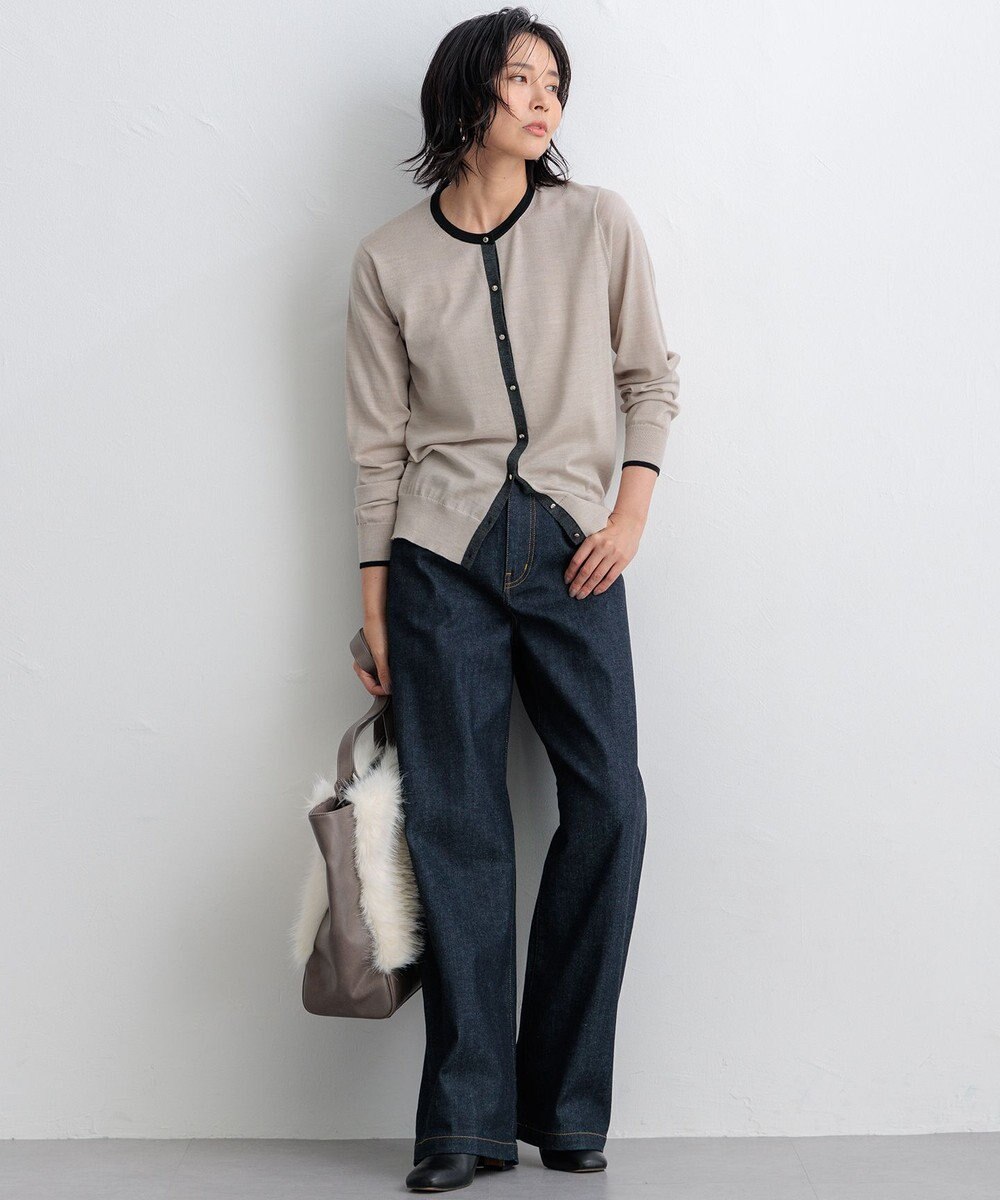 23区 L 【洗える】サステナブルウール バイカラー カーディガン 