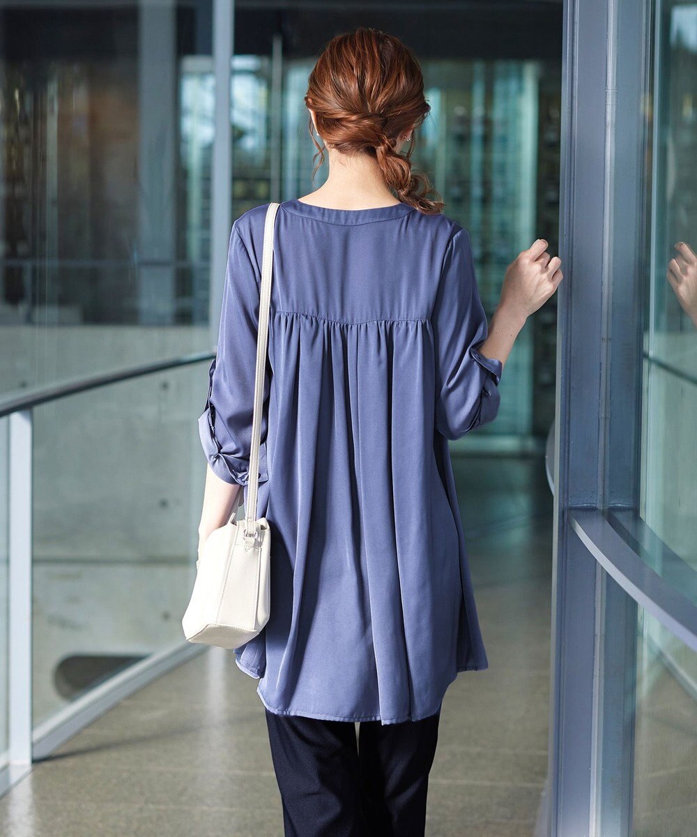 Tiaclasse L 【洗える】ヴィンテージサテンチュニックブラウス 