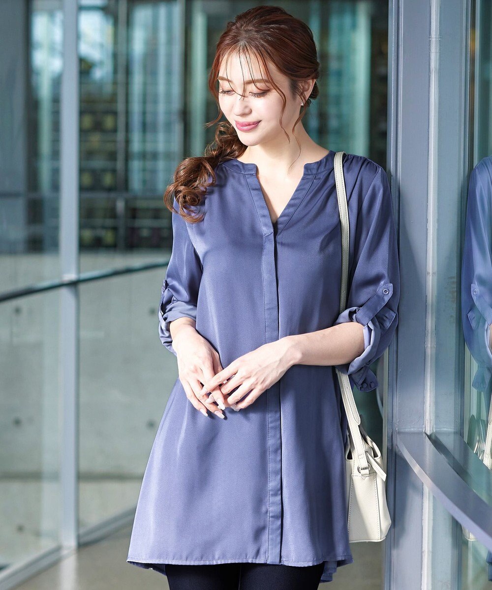 Tiaclasse L 【洗える】ヴィンテージサテンチュニックブラウス 