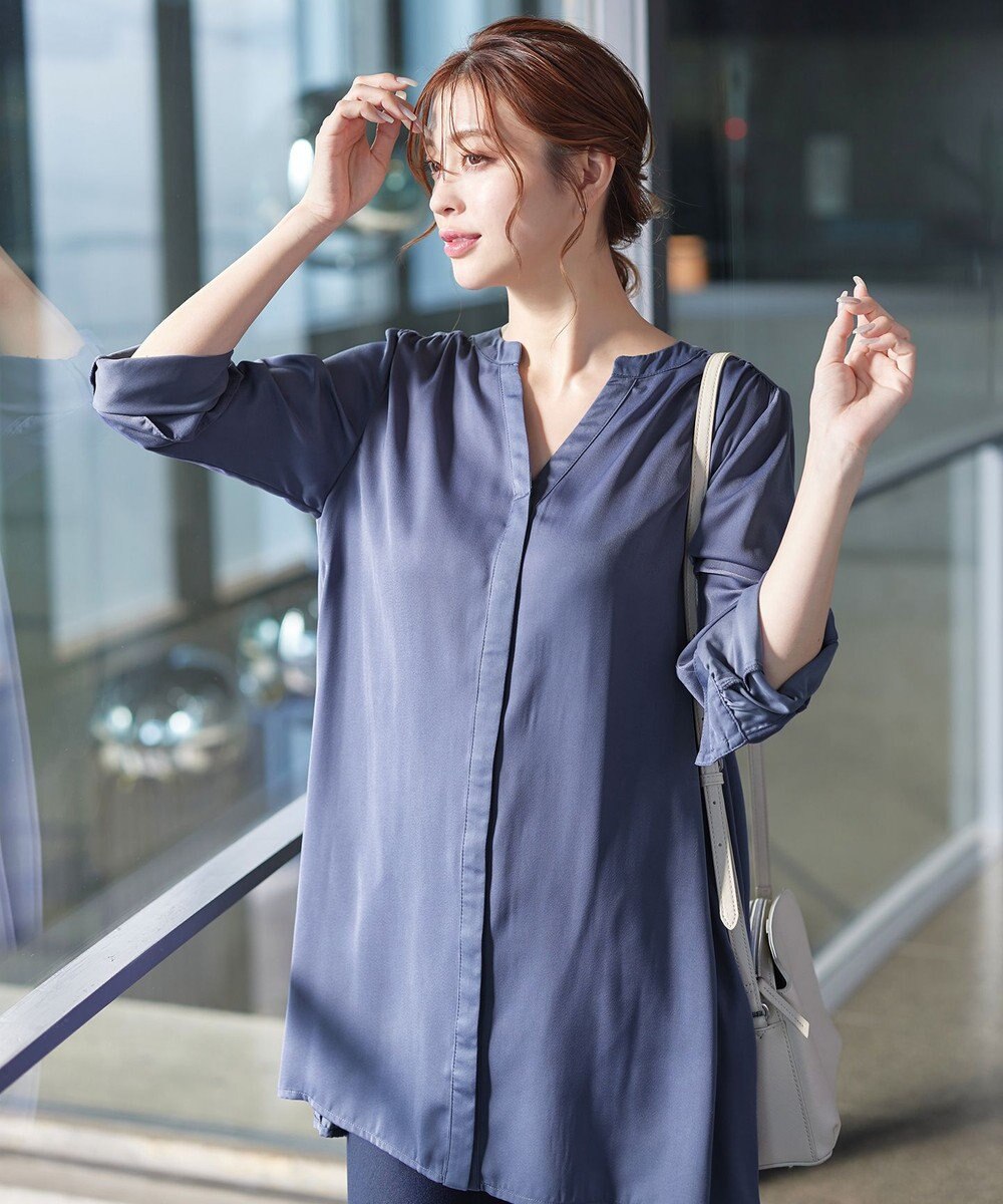 Tiaclasse L 【洗える】ヴィンテージサテンチュニックブラウス 