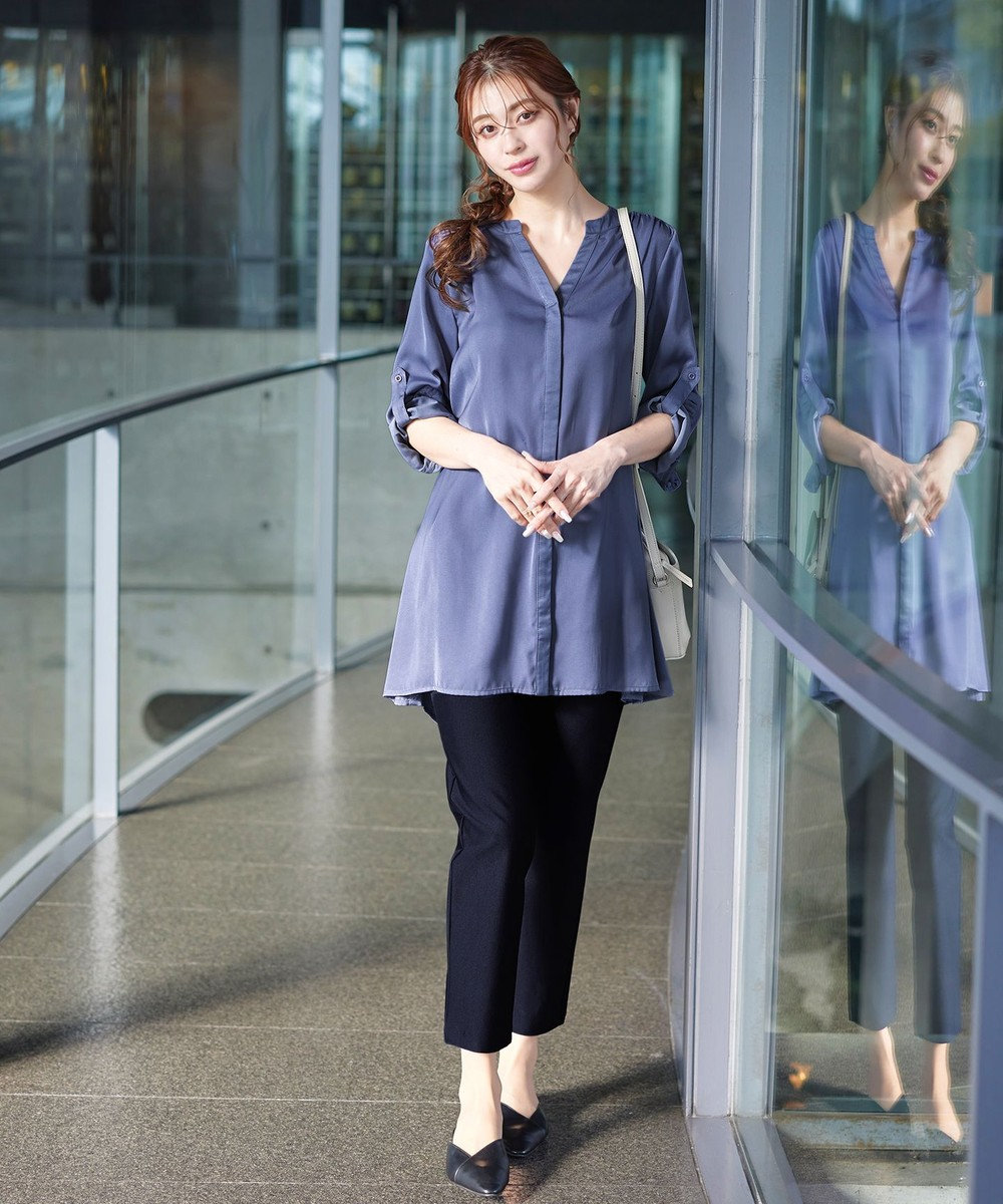 Tiaclasse 【洗える】ヴィンテージサテンチュニックブラウス 