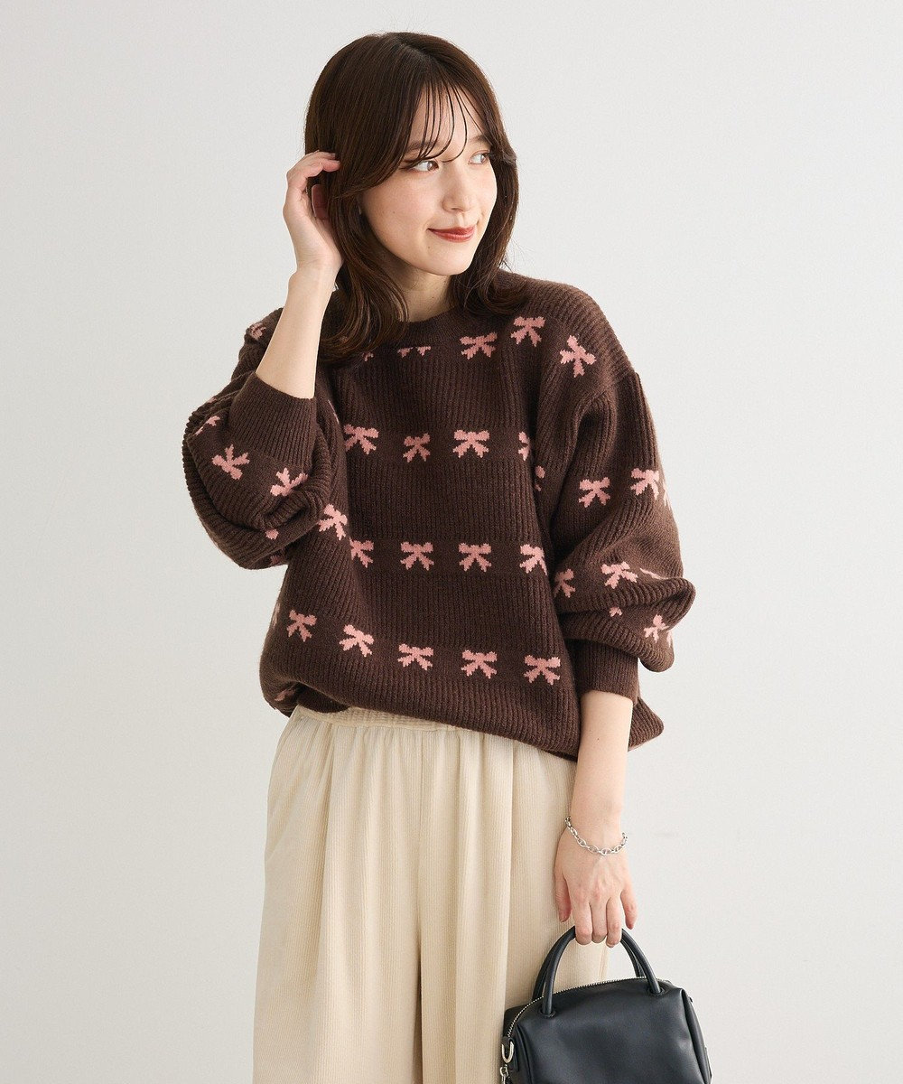 Green Parks ・ｓｗｉｎｇ　ｂｙ　リボンジャカードクルーニット 