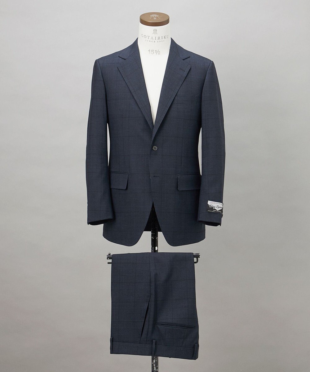 GOTAIRIKU シワになりにくい【御幸毛織/みゆきけおり】DRYSPINNER 平織スーツ_ネイビー格子 