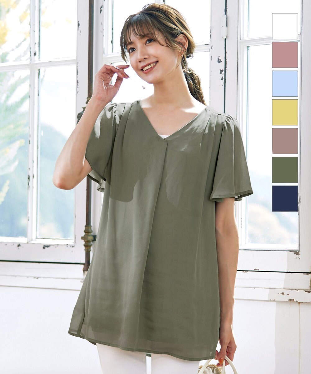 Tiaclasse フレアスリーブチュニックブラウス 