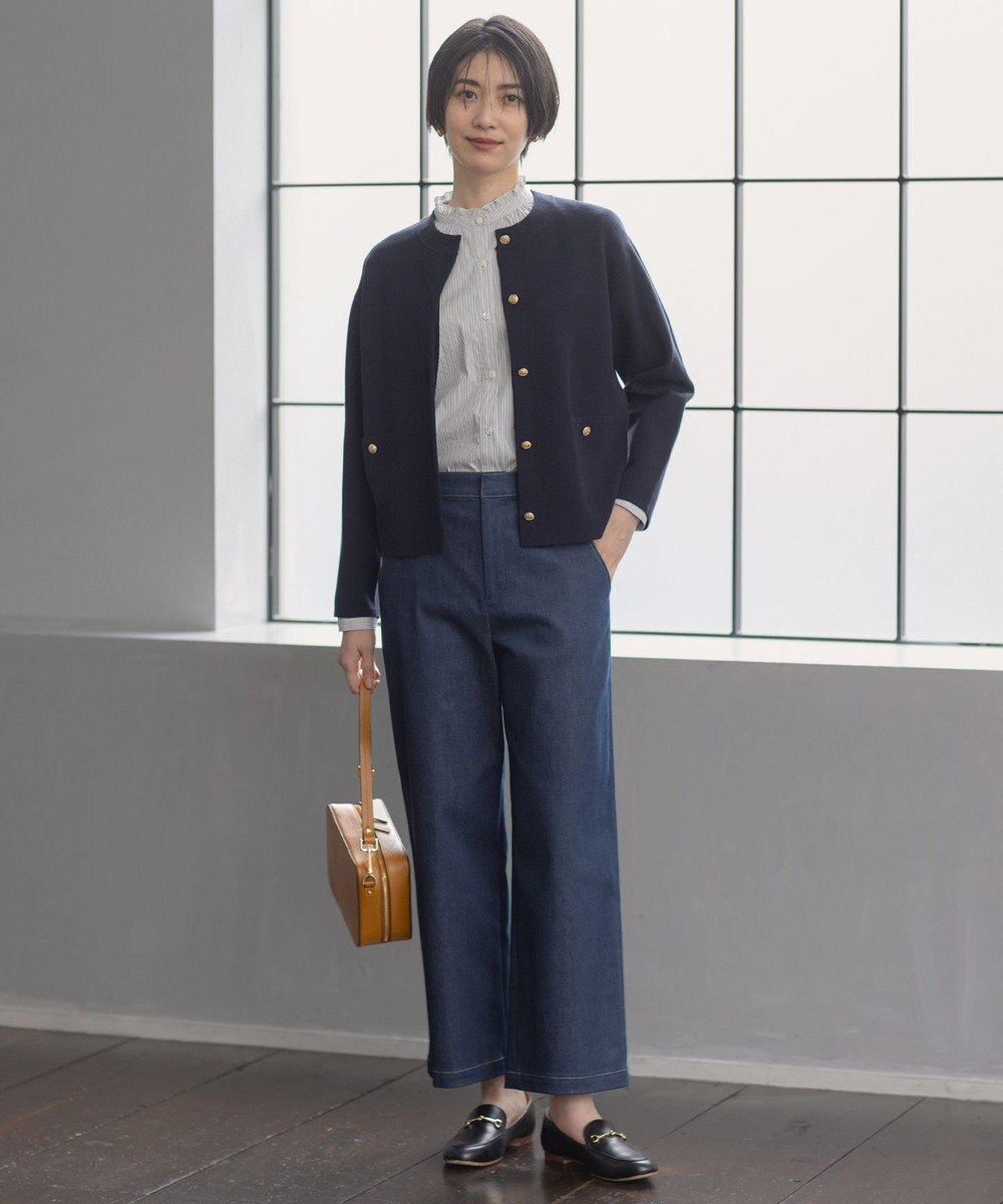 J.PRESS LADIES S 【洗える】ハイパワーデニムツイル ワイド パンツ 